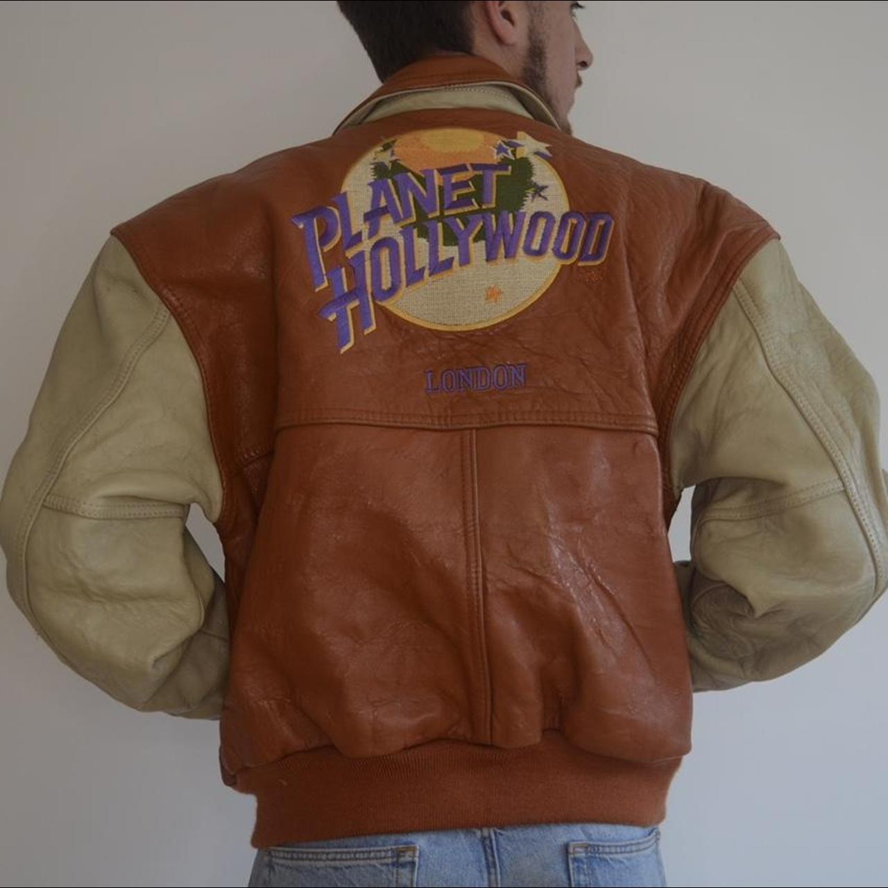 PLANET HOLLYWOOD GENUINE LEATHER VARSITY JACKET SIZE... - Depop