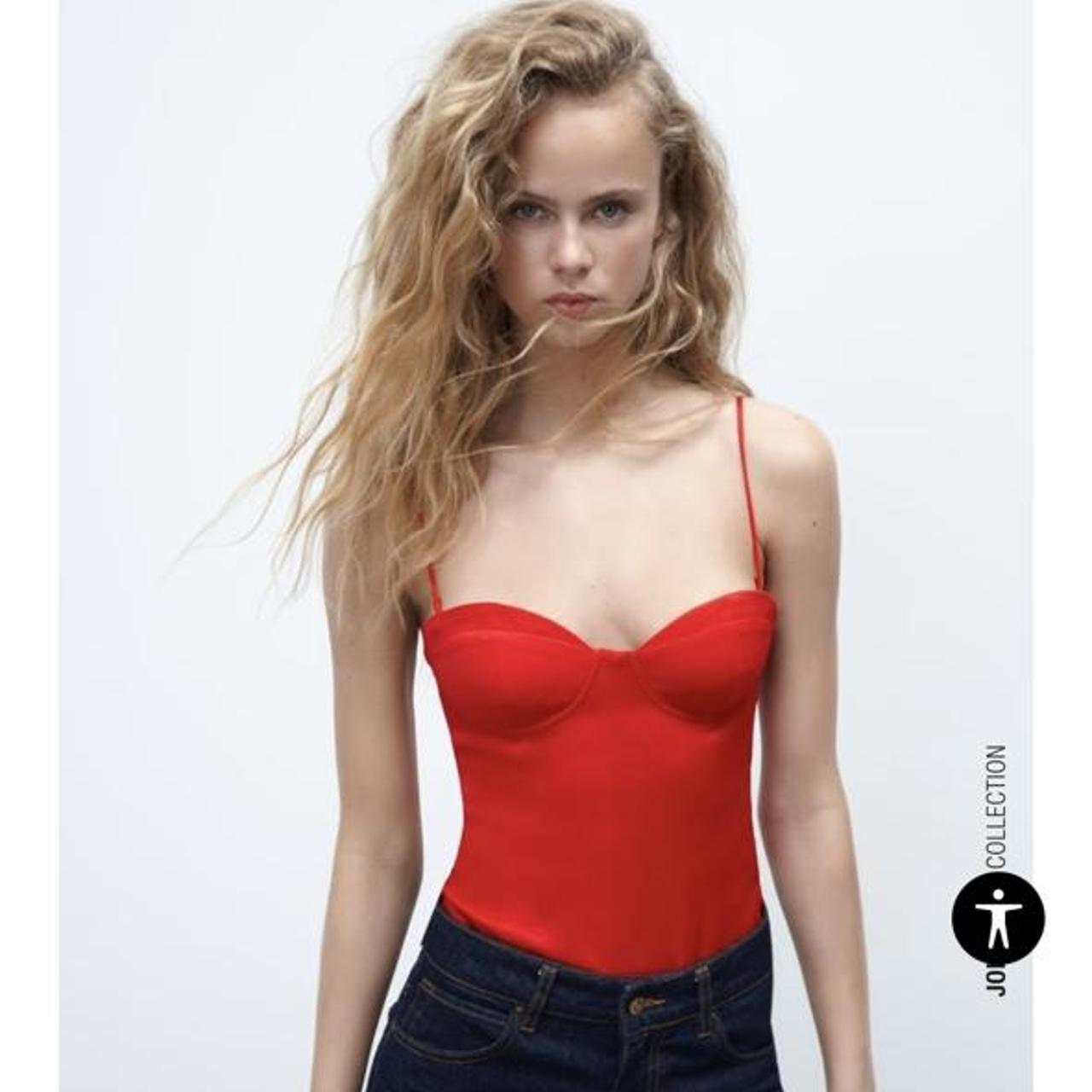 Zara Red Satin Bustier Style Bodysuit