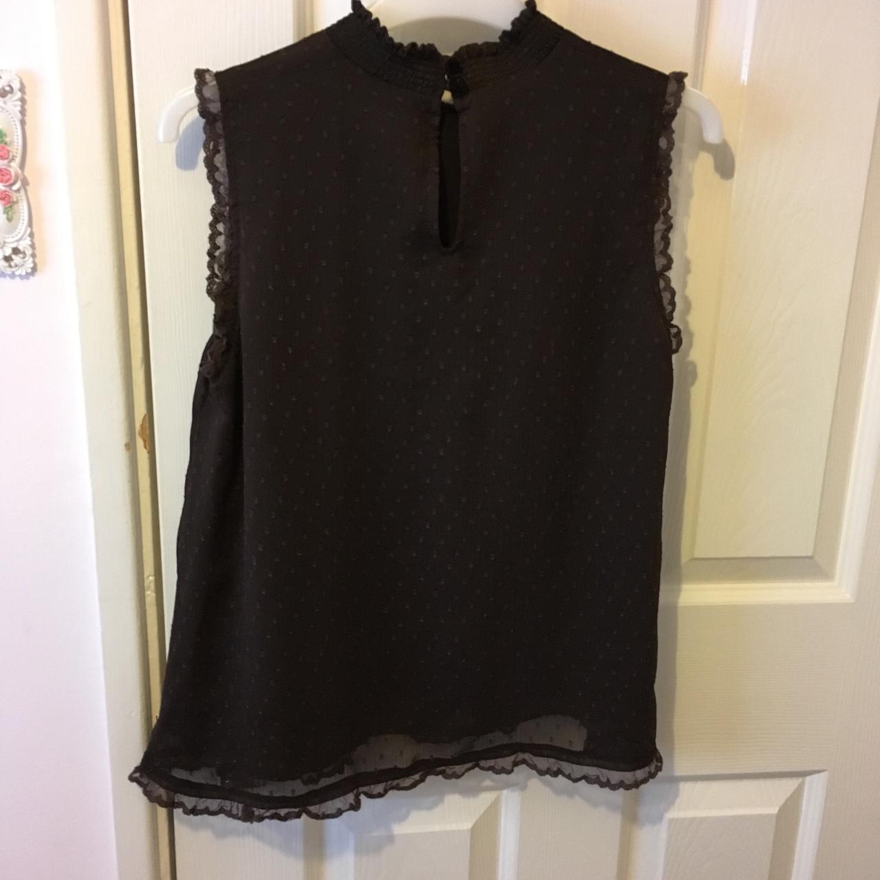 Liz Lisa brown chiffon dobby print high neck... - Depop