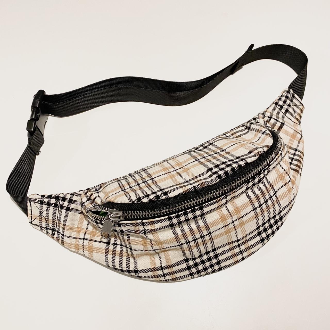 Monki beige bum bag in check tartan print large