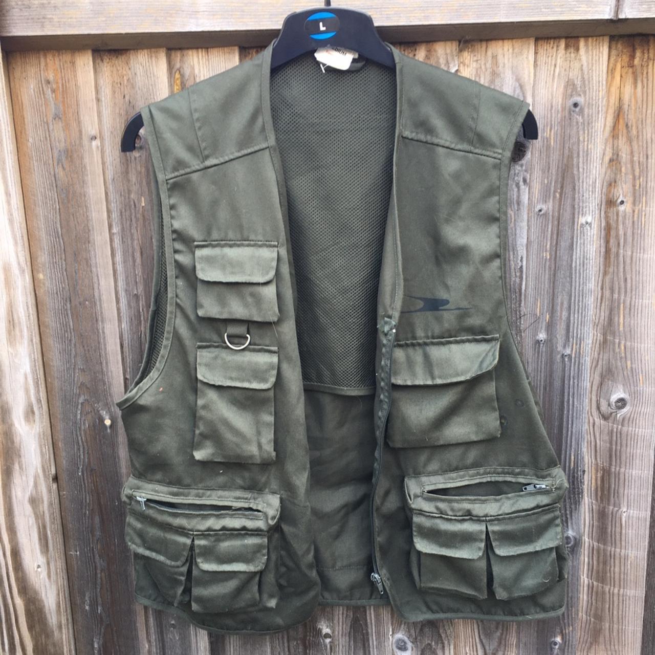 vintage dark green fishing vest, worn only a couple... Depop