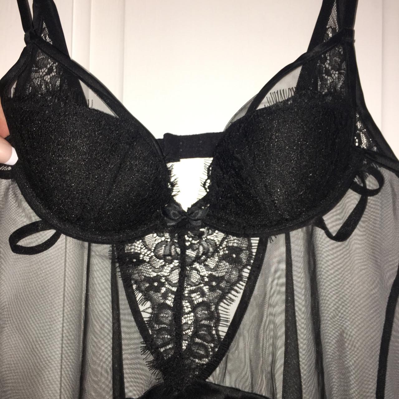 Ann summers black satin, mesh and lace babydoll /... Depop