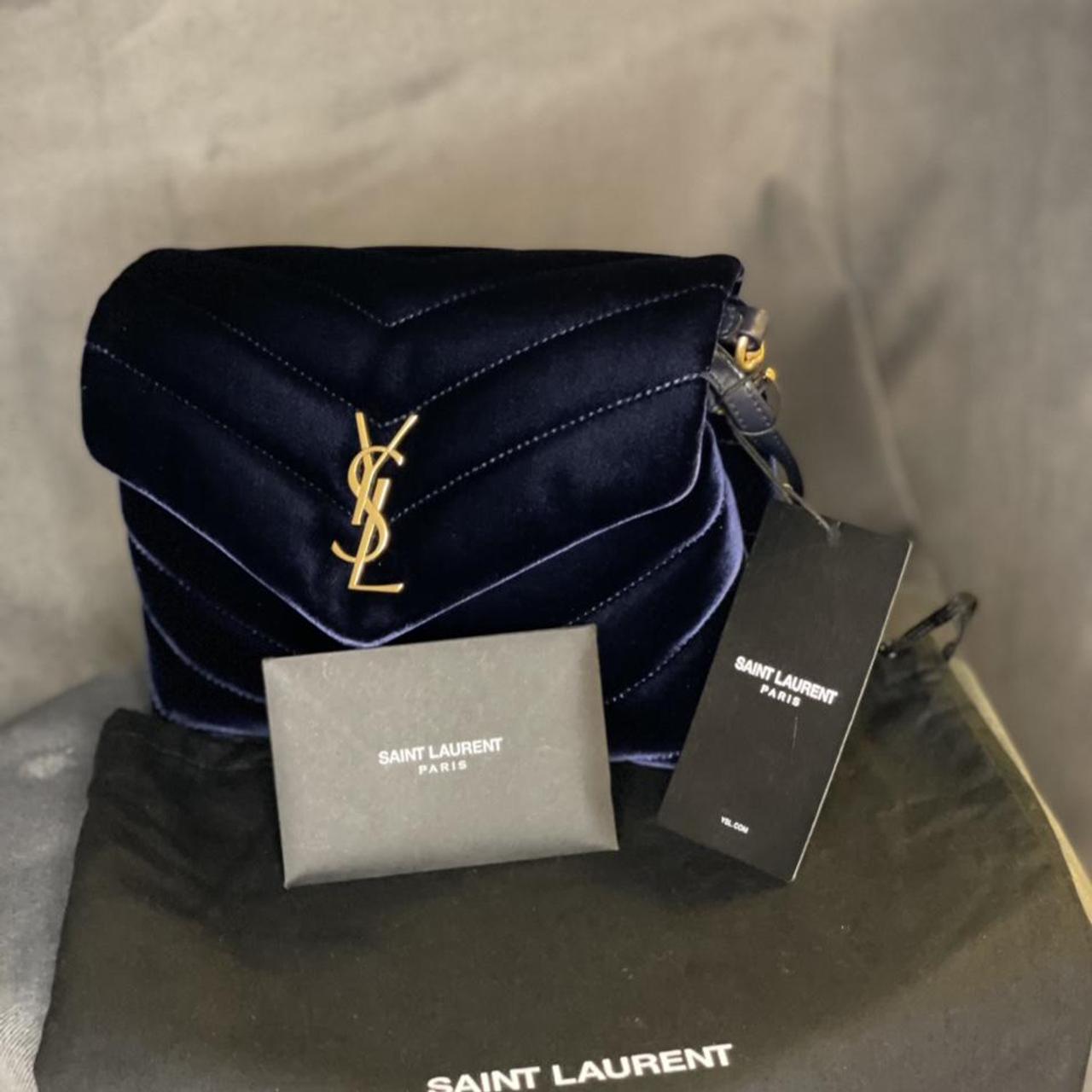 Authentic YSL Yves Saint Laurent Black Velvet Leather Lou Camera Messenger  Bag