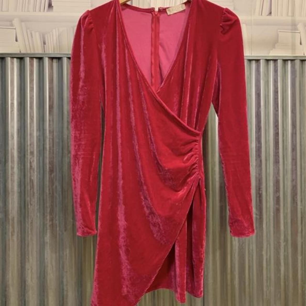 Altar’d State Hot Pink Velvet Dress with a Zippered... Depop