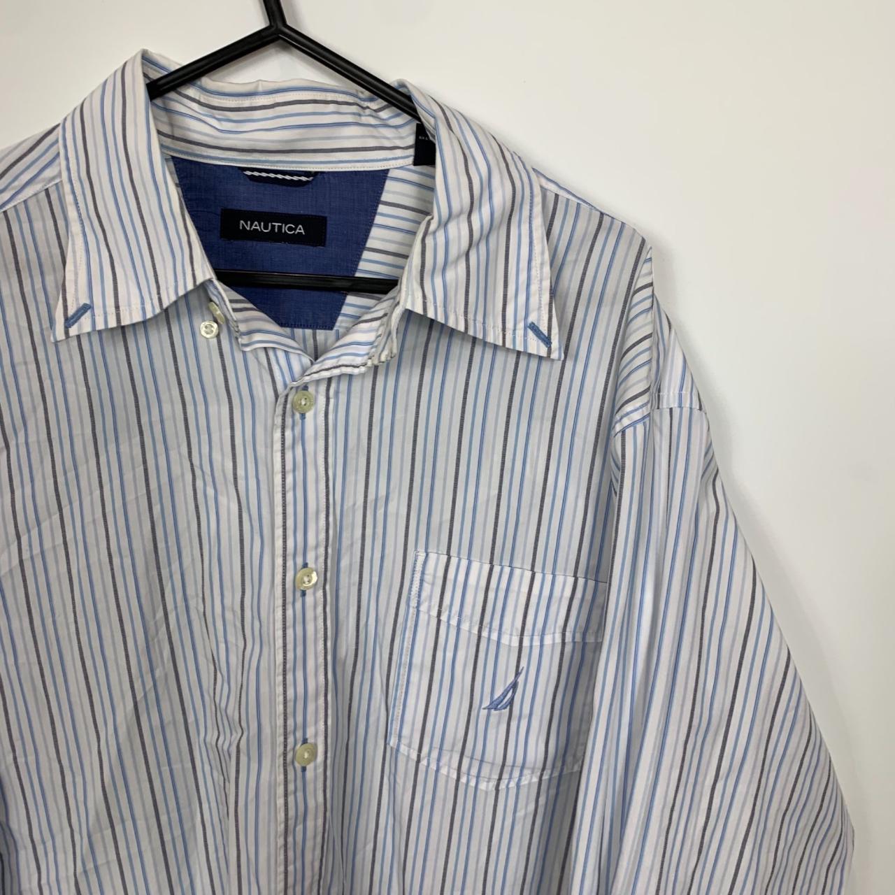 Nautica Pinstripe Button-Up Shirt Mens Size L Cotton... - Depop