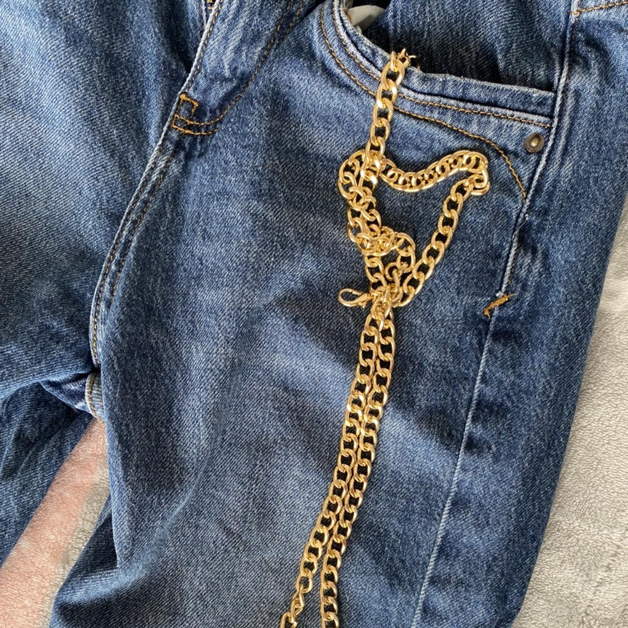 Zara Women's Blue and Gold Jeans | Depop