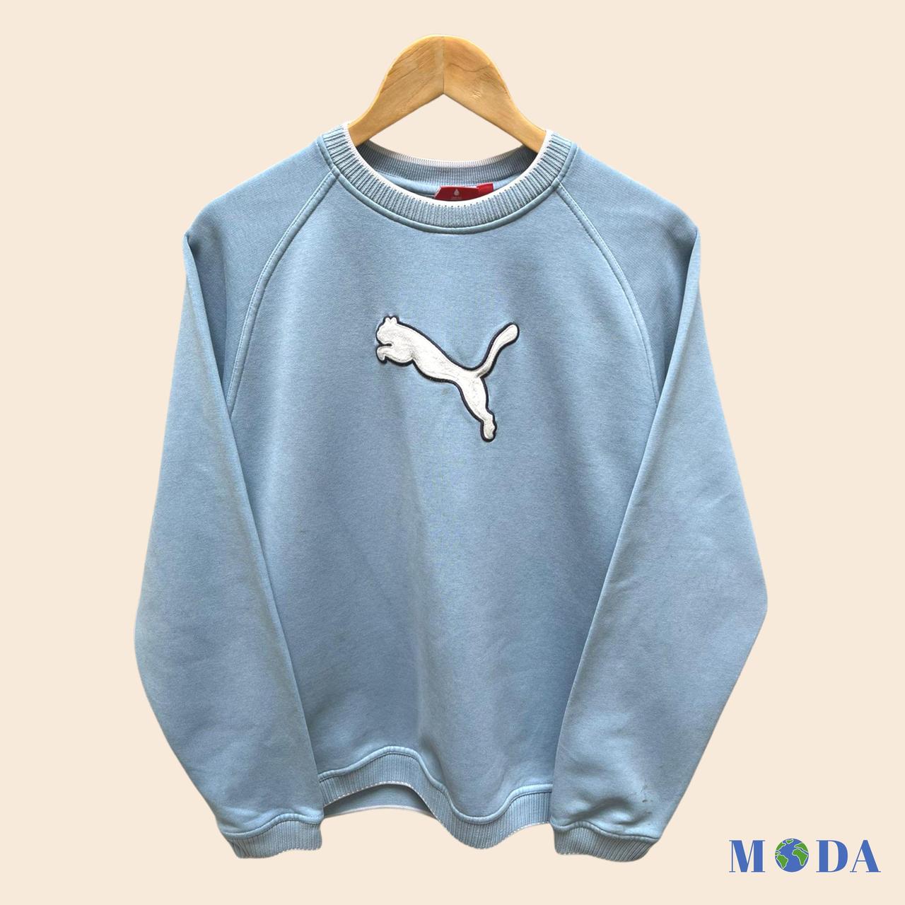 DESCRIPTION: Baby Blue Puma Sweatshirt With An... - Depop