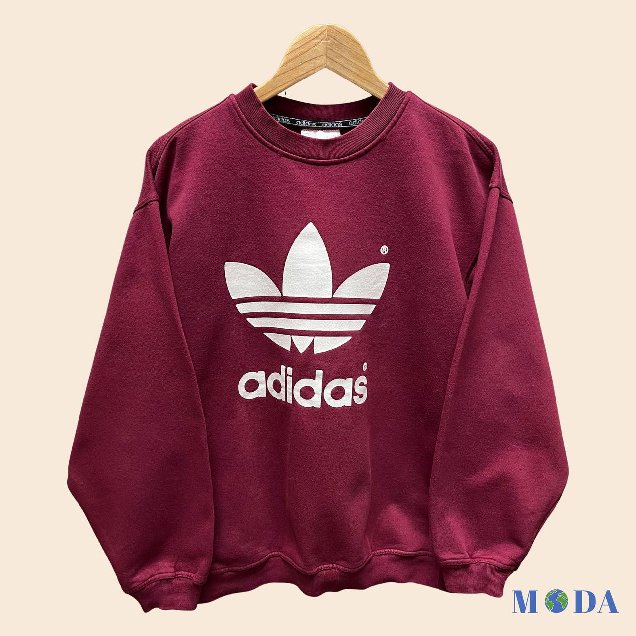 DESCRIPTION: Vintage 80s Burgundy Adidas Sweatshirt... - Depop