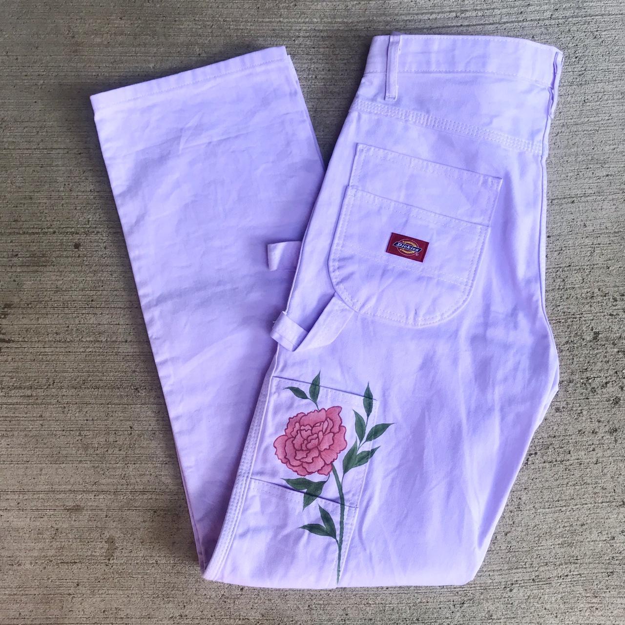 Hand Dyed & Hand-painted Custom Flower Dickies... - Depop