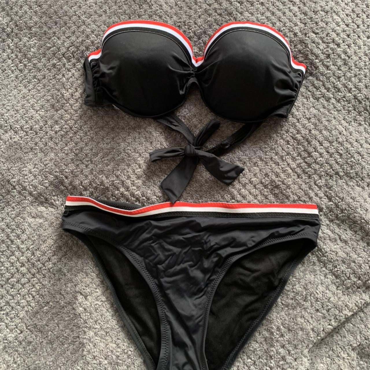 UNBRANDED BIKINI black red stripe bikini Push up... Depop