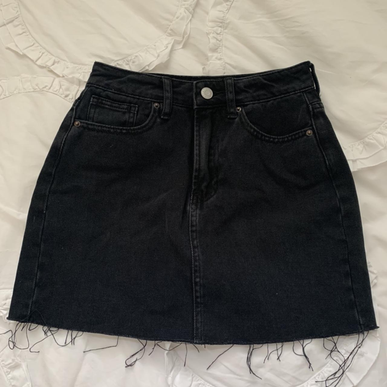 pacsun black denim fringed skirt (size 22-23) tags:... - Depop