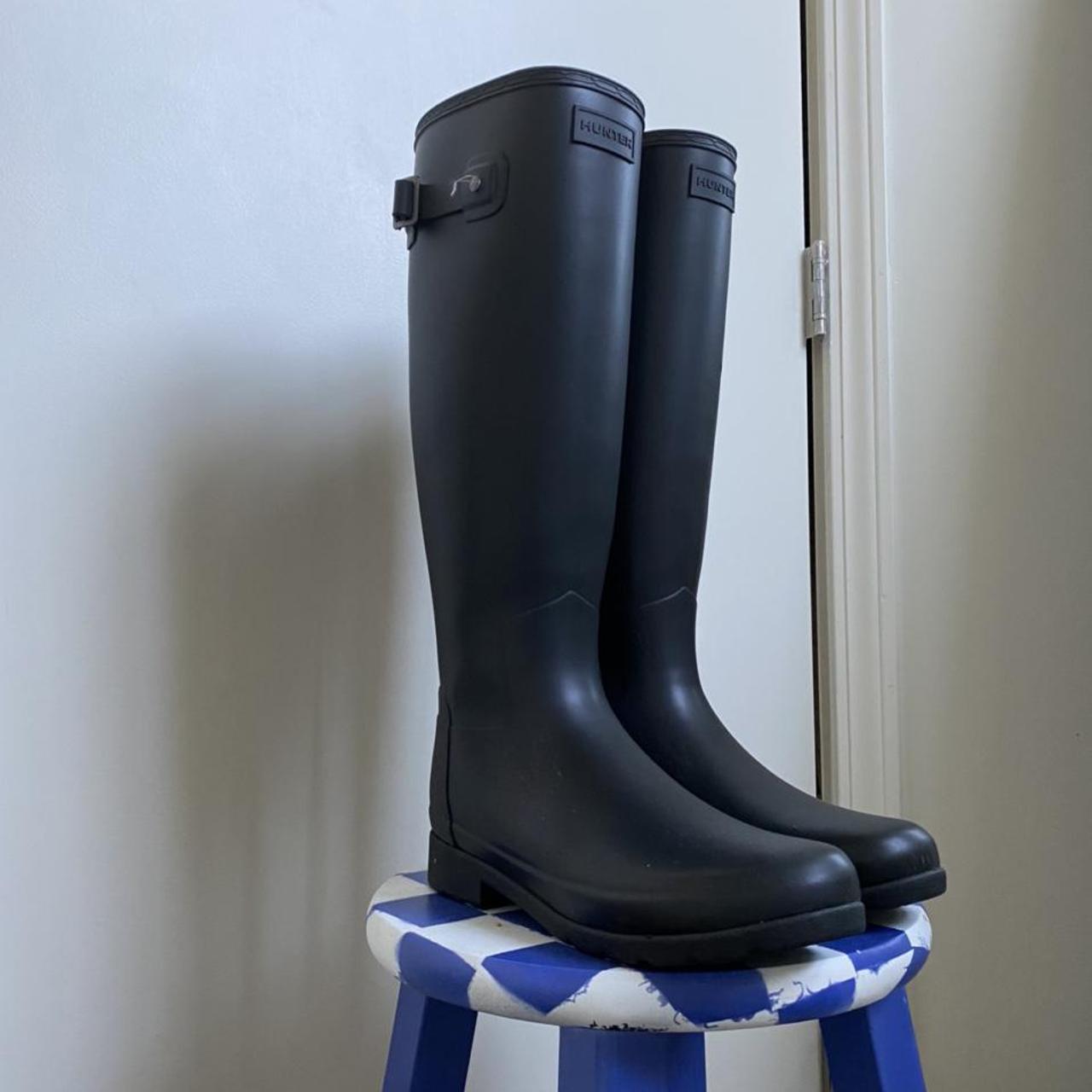 tall matte black rain boots