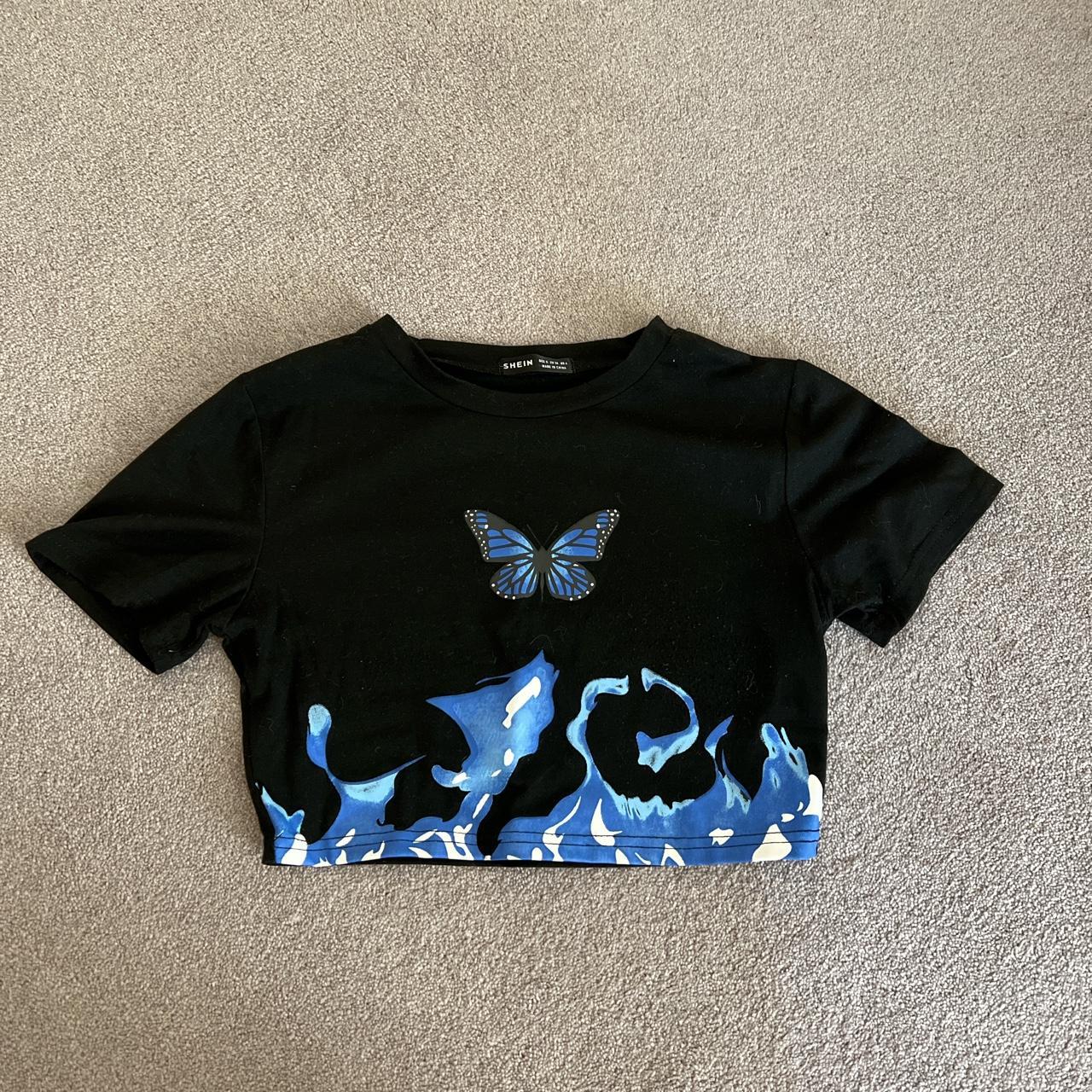 super cute butterfly crop top from shein blue, light... - Depop