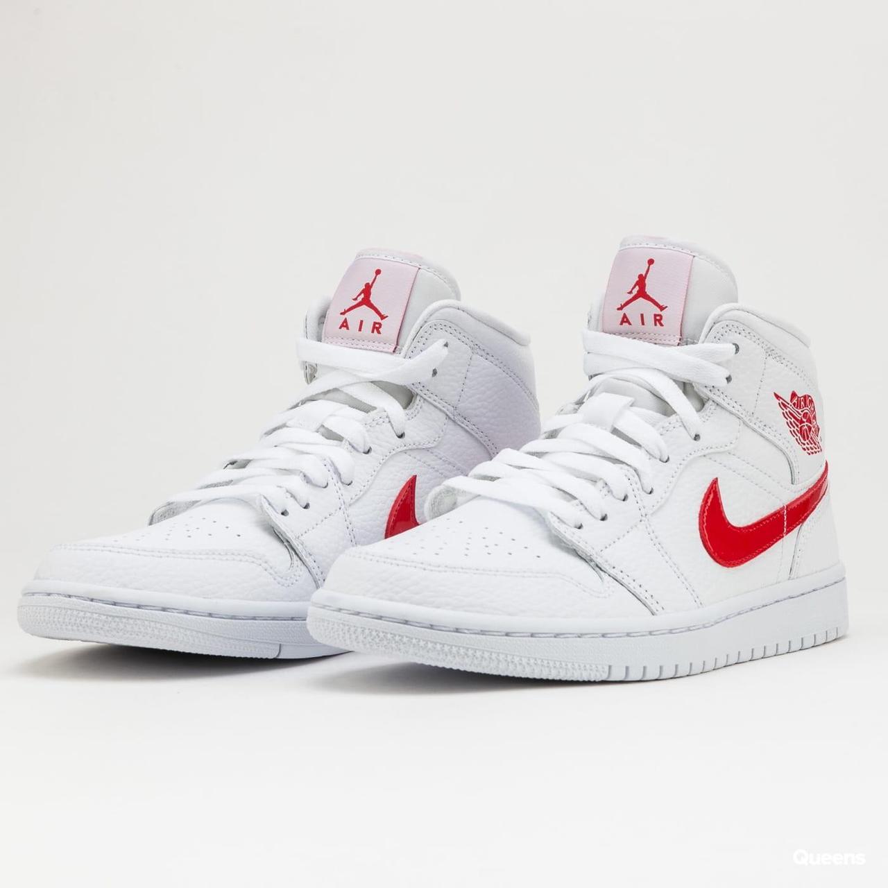 Air Jordan 1 Women’s Mid White University Red #nike... - Depop