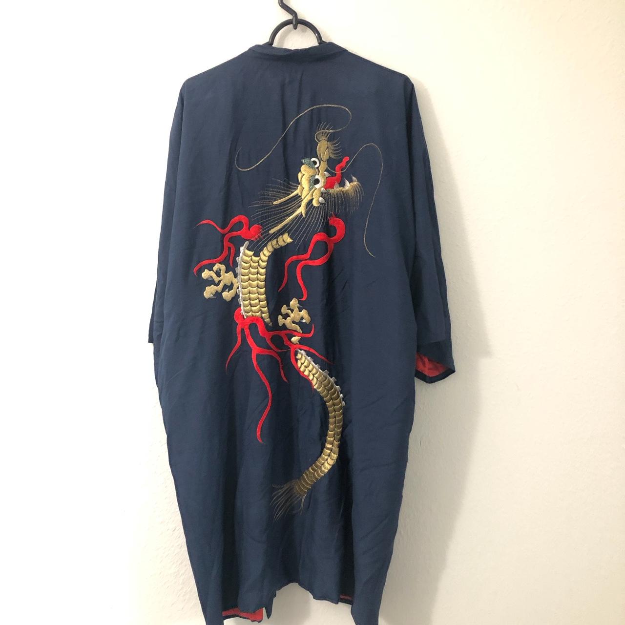 Vintage kimono robe with embroidered dragons on... Depop
