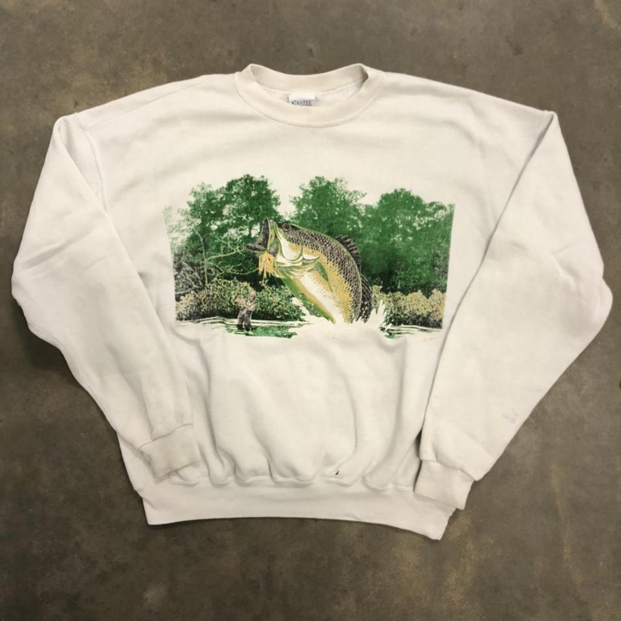 Vintage 90s Bass Fishing Big Fish Graphic Sweatshirt - Depop