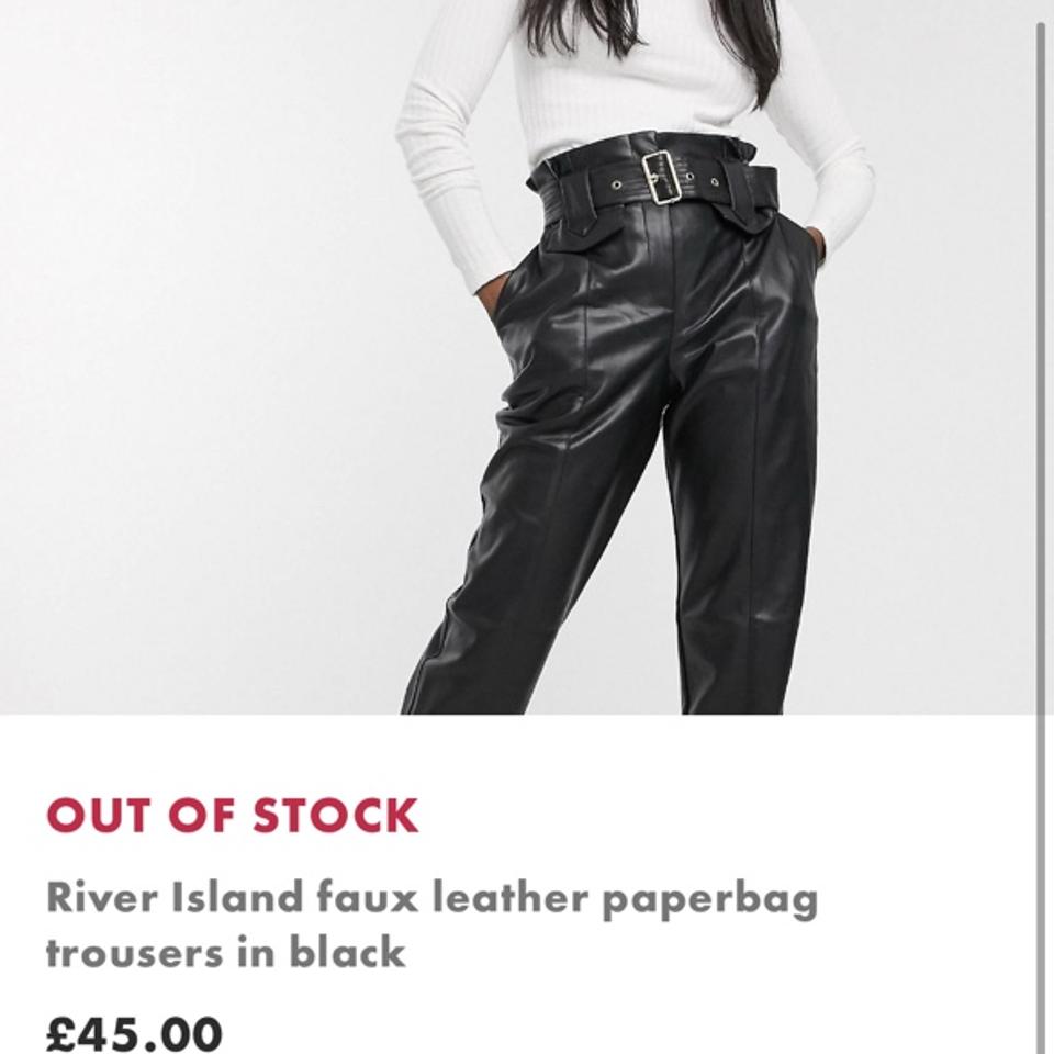 Buy River Island Black Faux Leather Elasticated Waist Wide Leg Trousers  from Next Luxembourg
