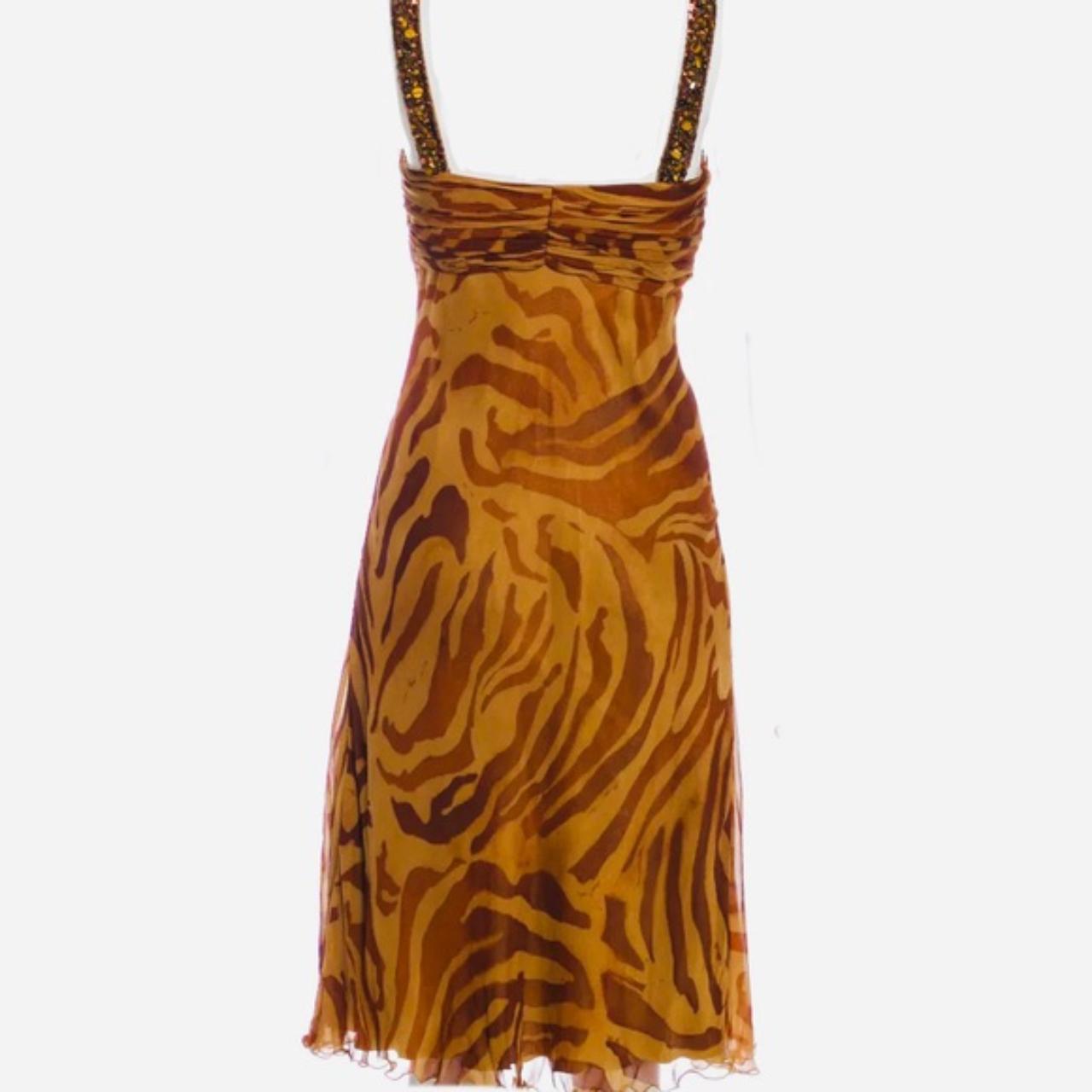 Pamella Roland Embellished Neckline Tiger Print Midi... - Depop