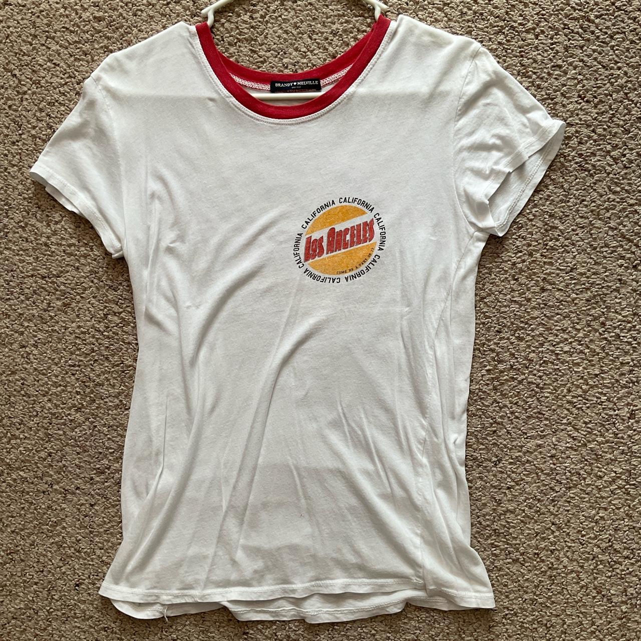 Brandy Melville red and white California graphic tee - Depop