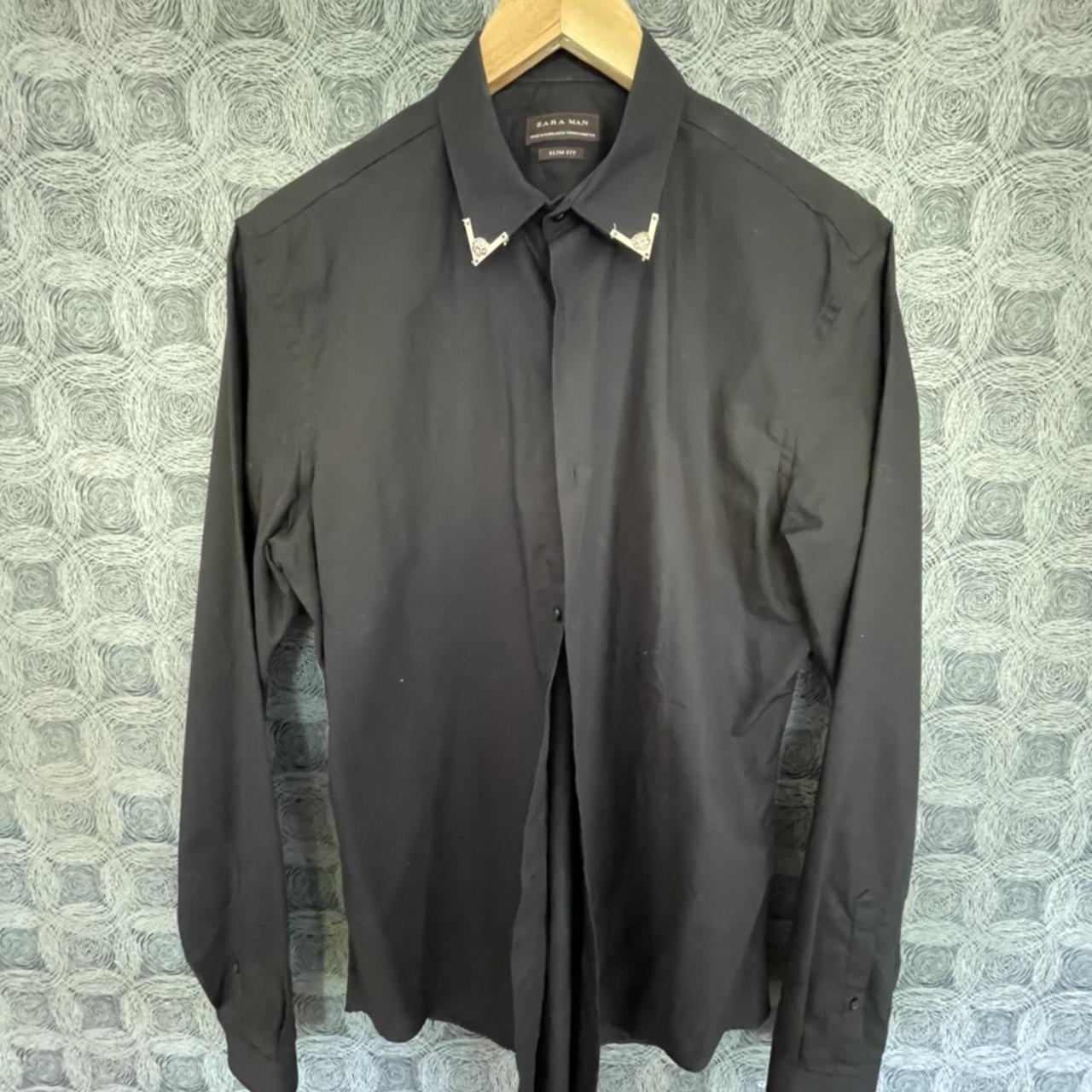 Zara Black Shirt with Gold Collar tips - Depop