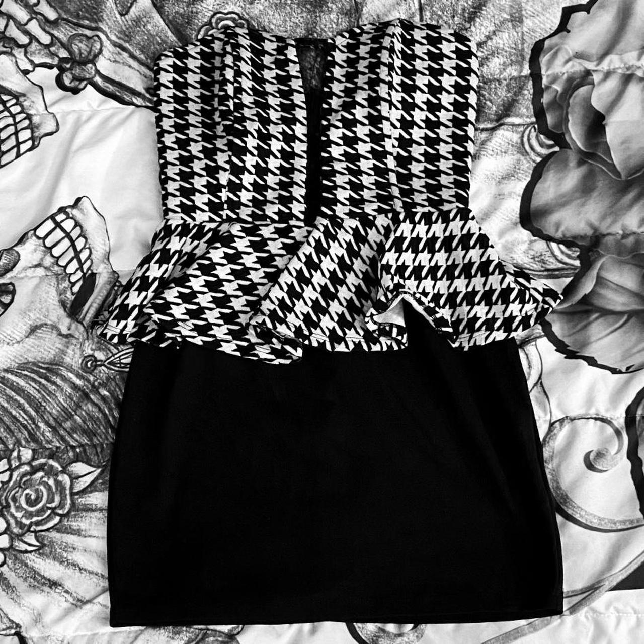 Women's Black and White Dress Depop