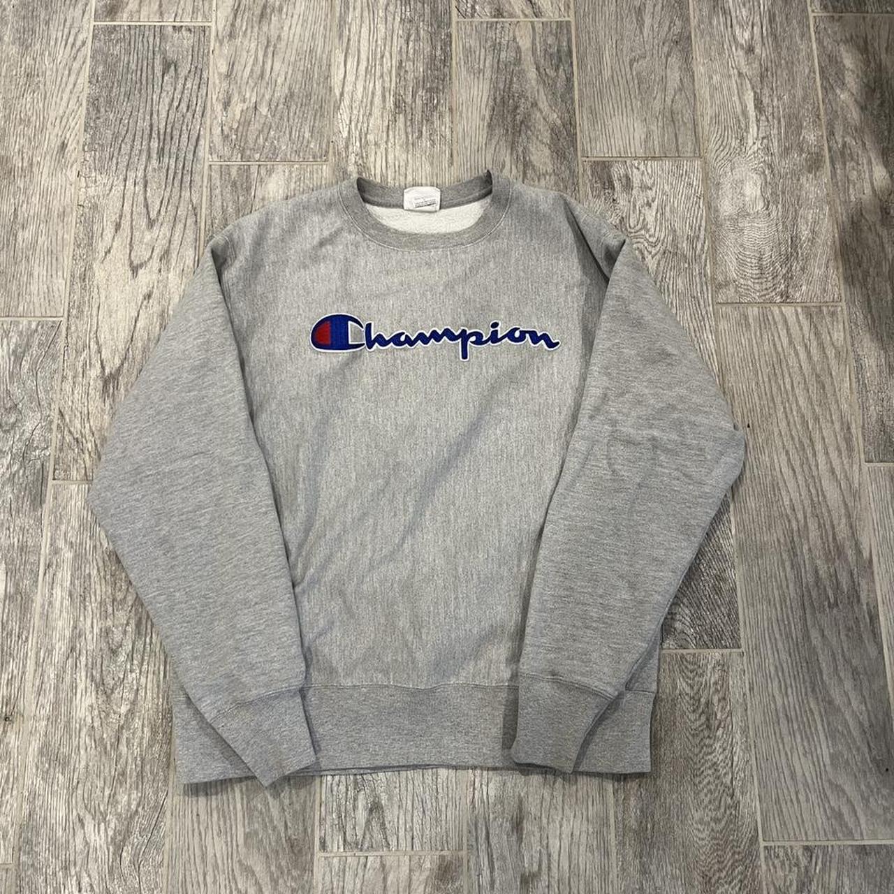 Champion Men's Grey and Silver Sweatshirt | Depop