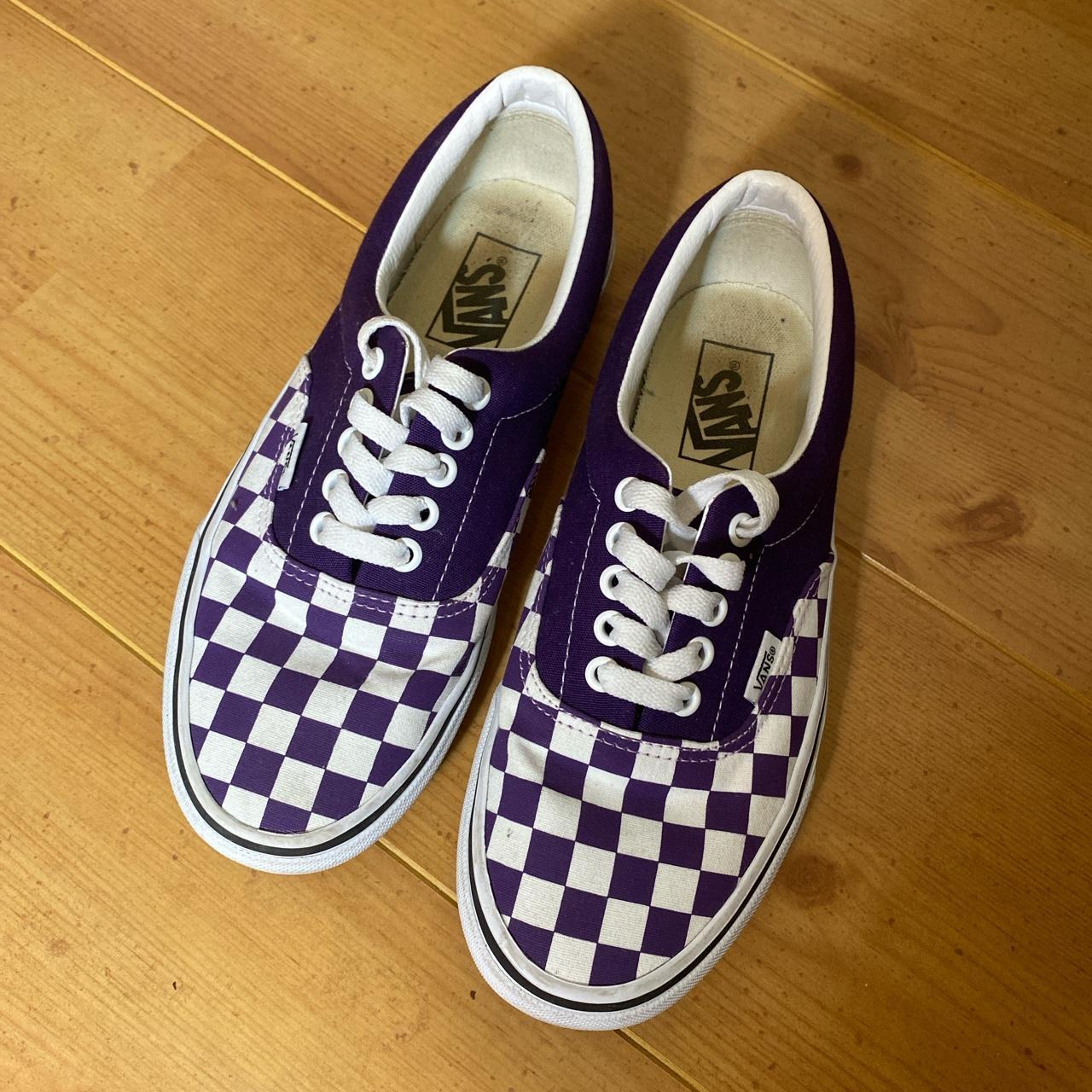 Size 5.5 checkered purple Vans. Some very small... - Depop