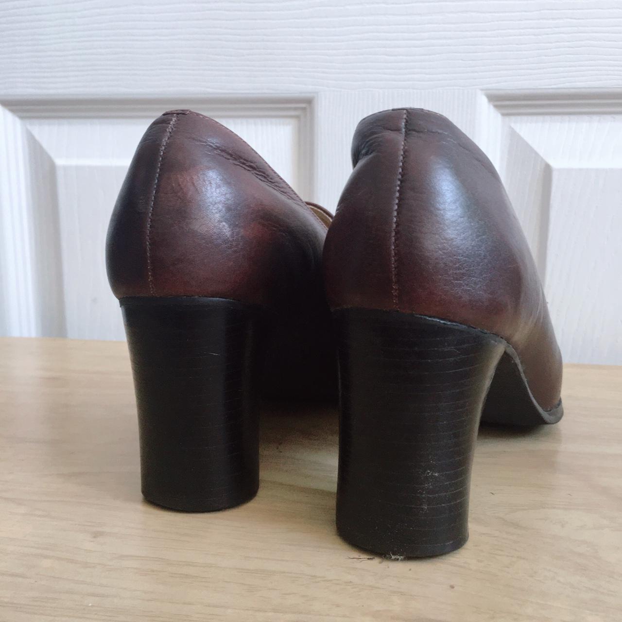 Leather brown block heel loafers , size 7.5 Heels... - Depop