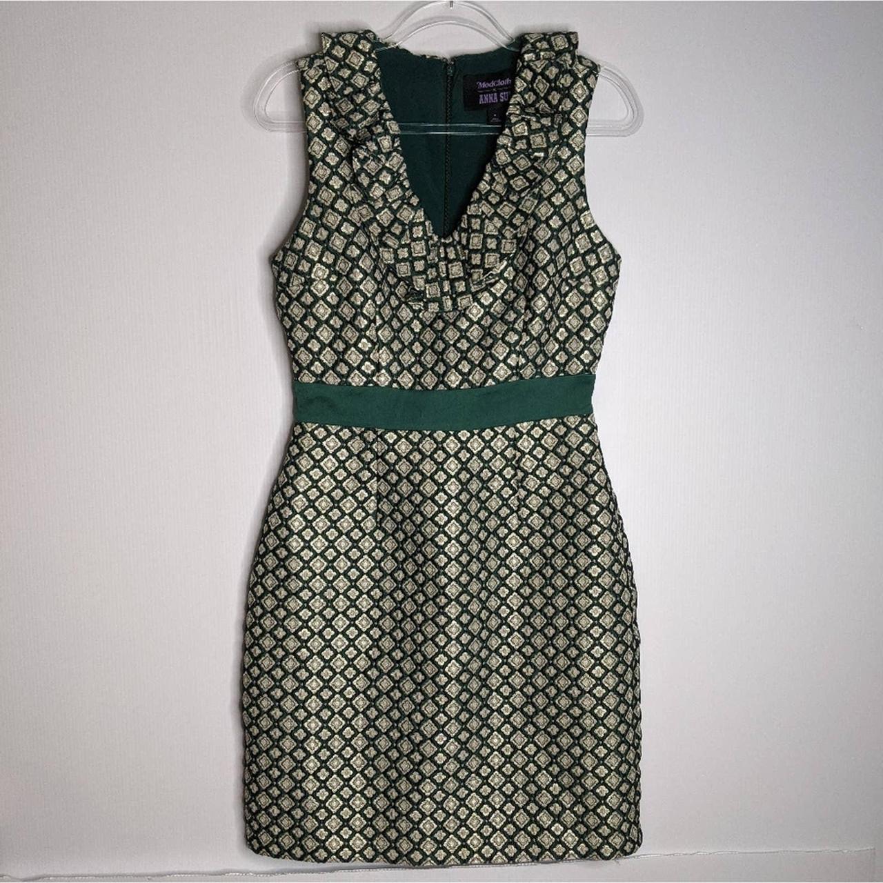 ModCloth Women's Green and Gold Dress | Depop