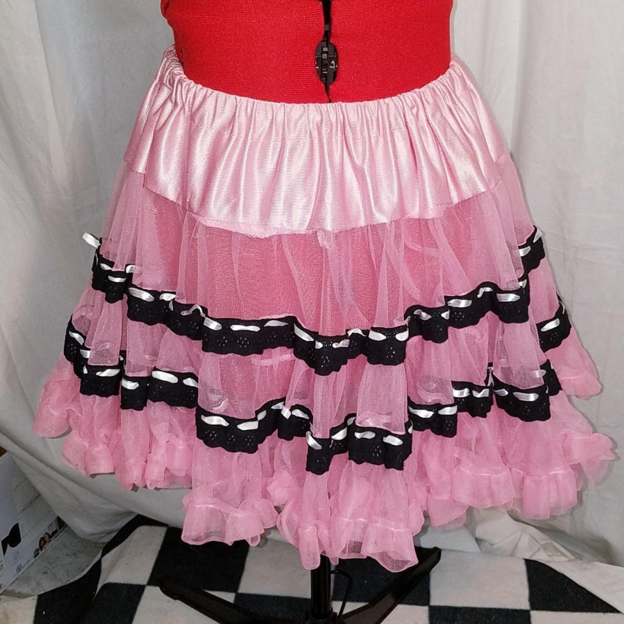 Pink petticoat with black stripes and white ribbon... - Depop