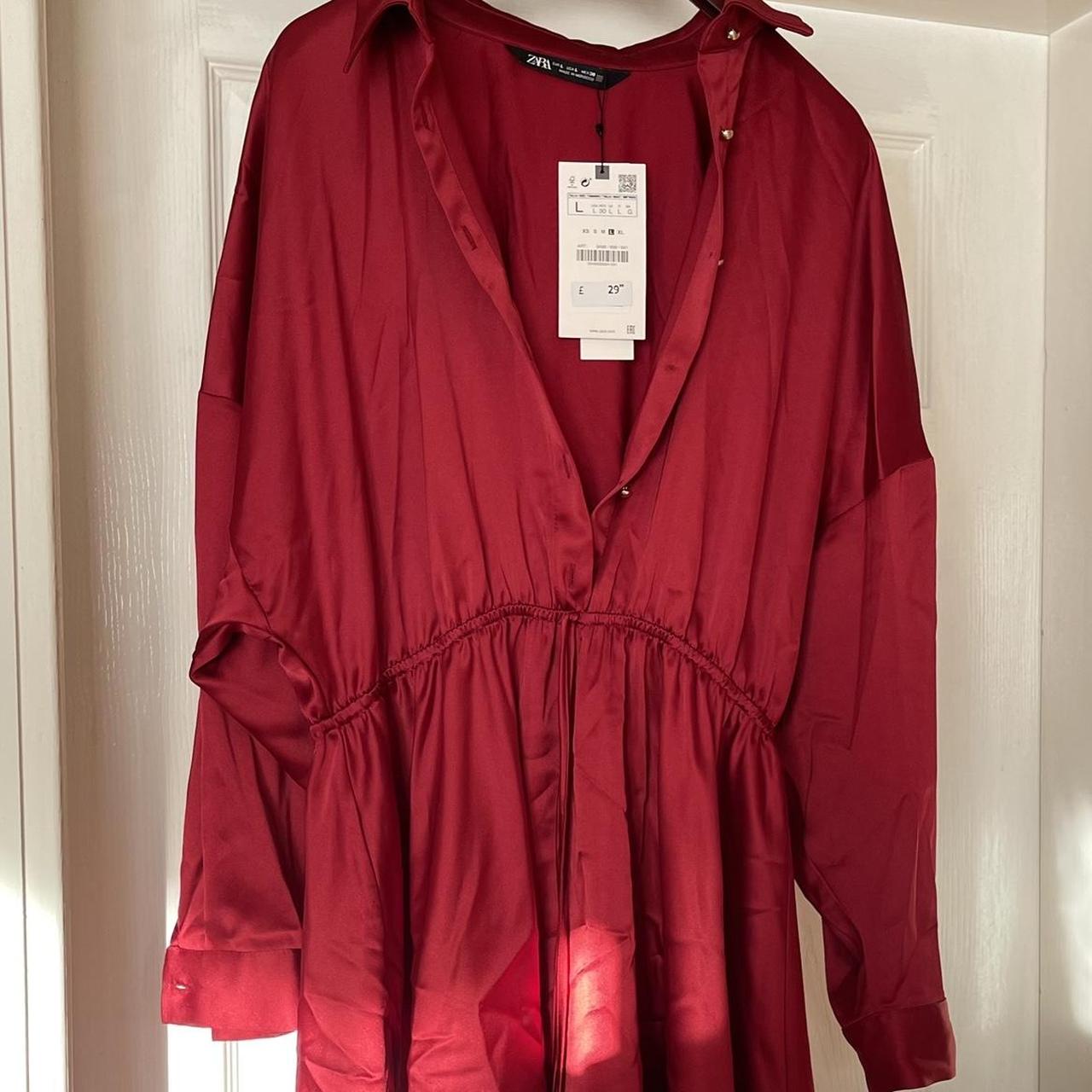 ZARA SATIN SHIRT DRESS IN DARK RED ❤️✨ Never