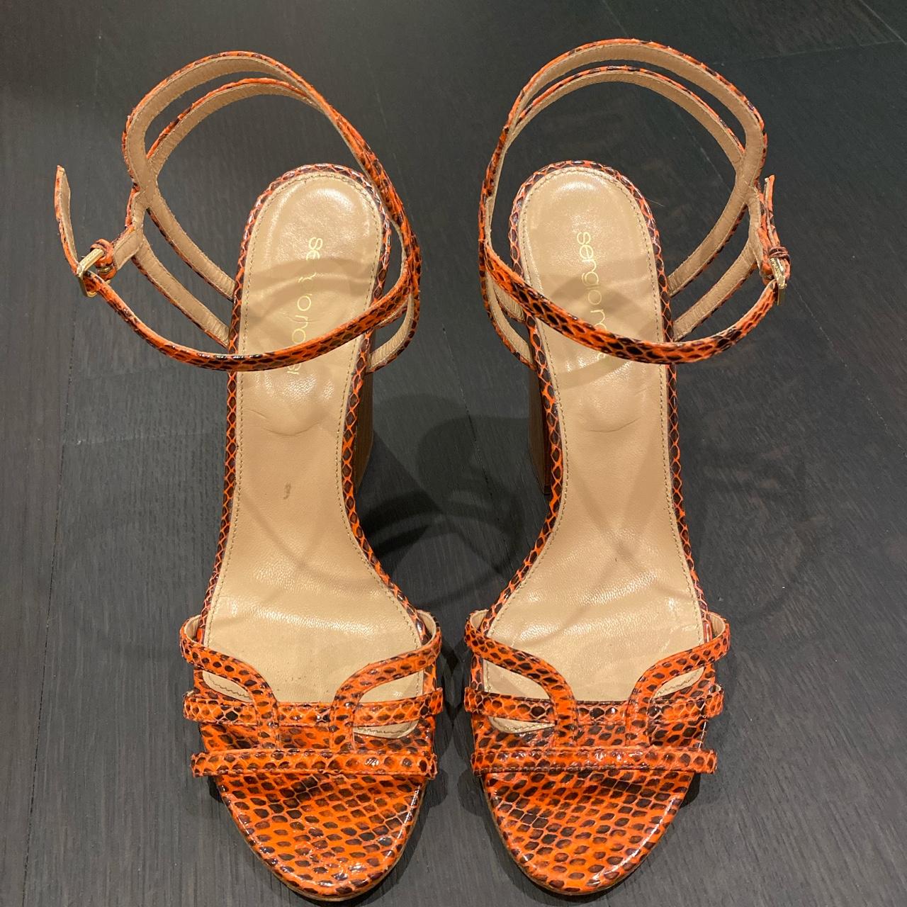 Sergio Rossi orange snakeskin heels w/ ankle straps... - Depop