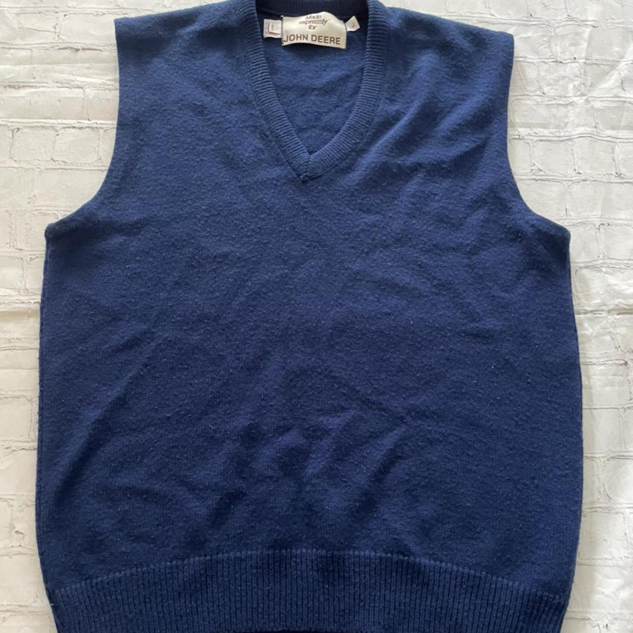 John Deere Blue Sleeveless Sweater Vest sz LG - Made... - Depop