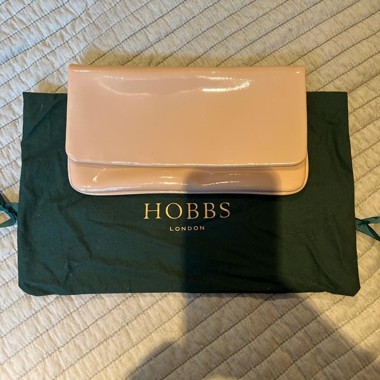 Hobbs leather patent clutch bag in light nude -... - Depop