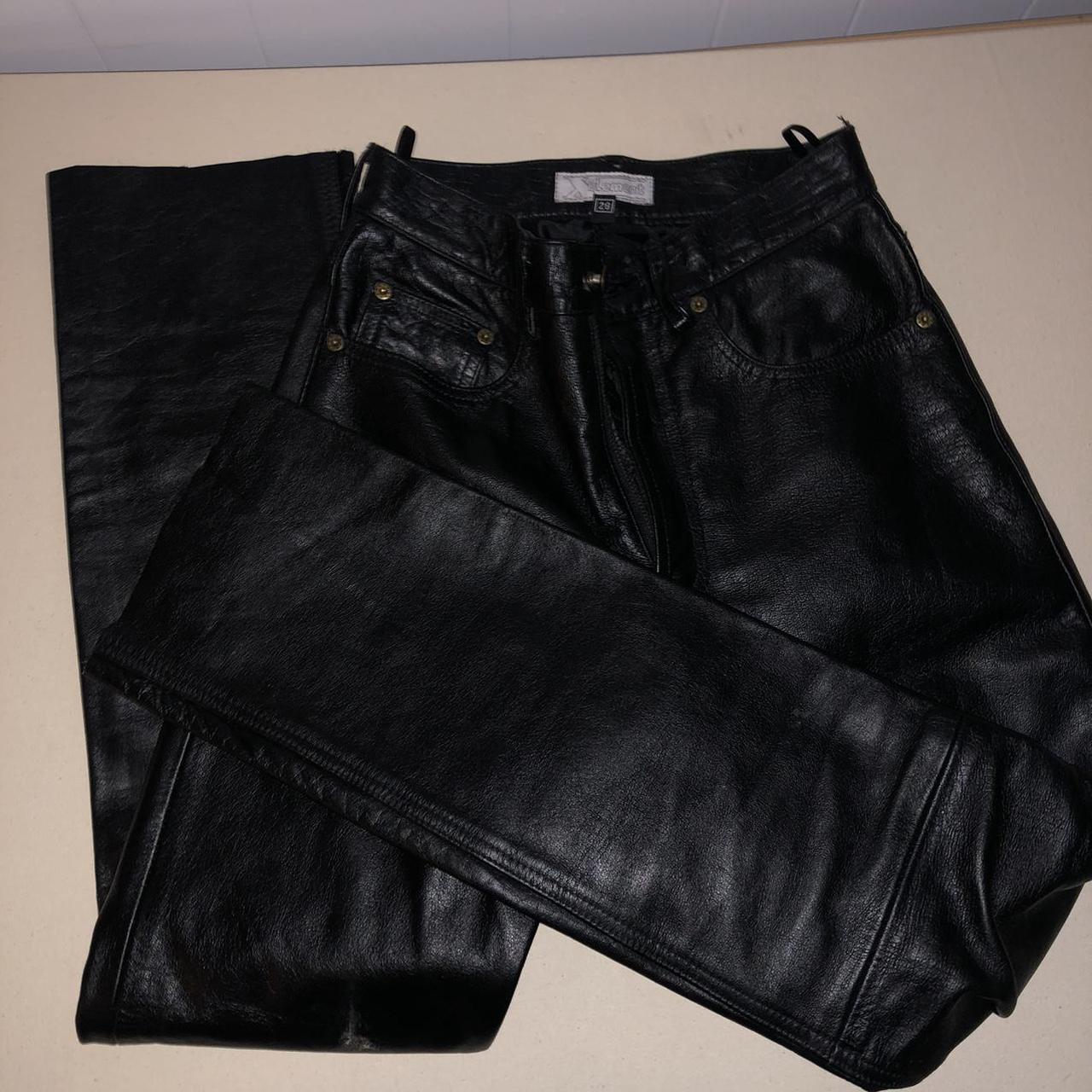 black leather pants 28 x 31 straight leg (i think... - Depop
