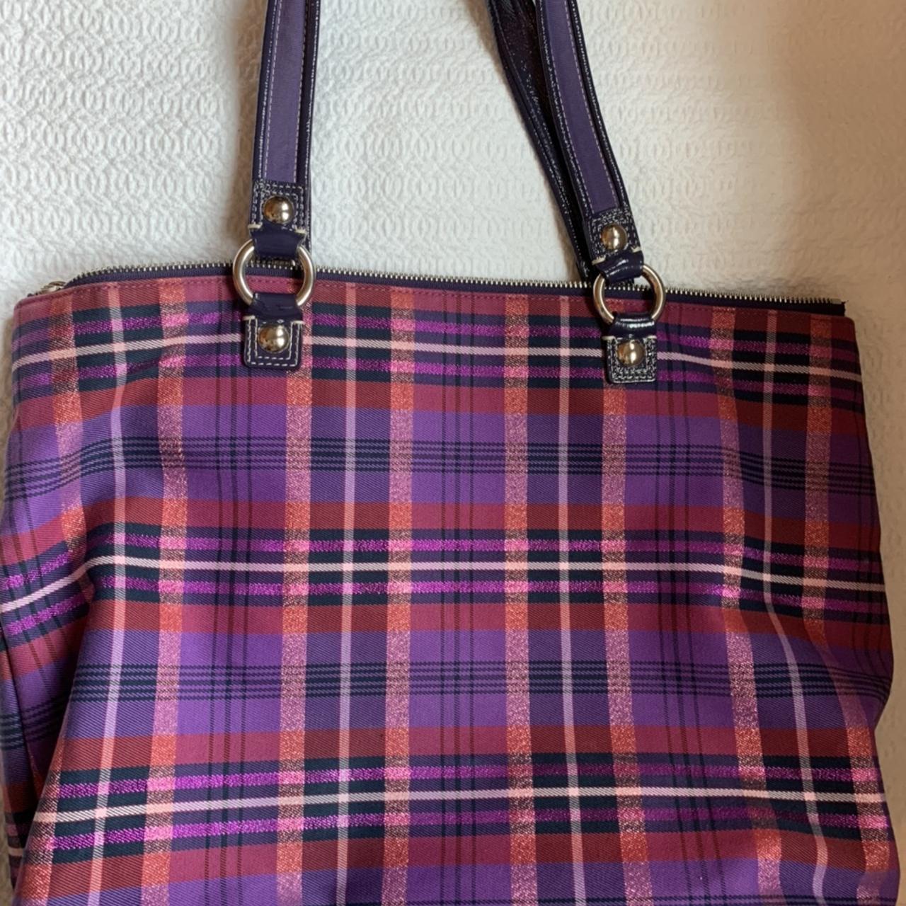 coach poppy purple plaid purse