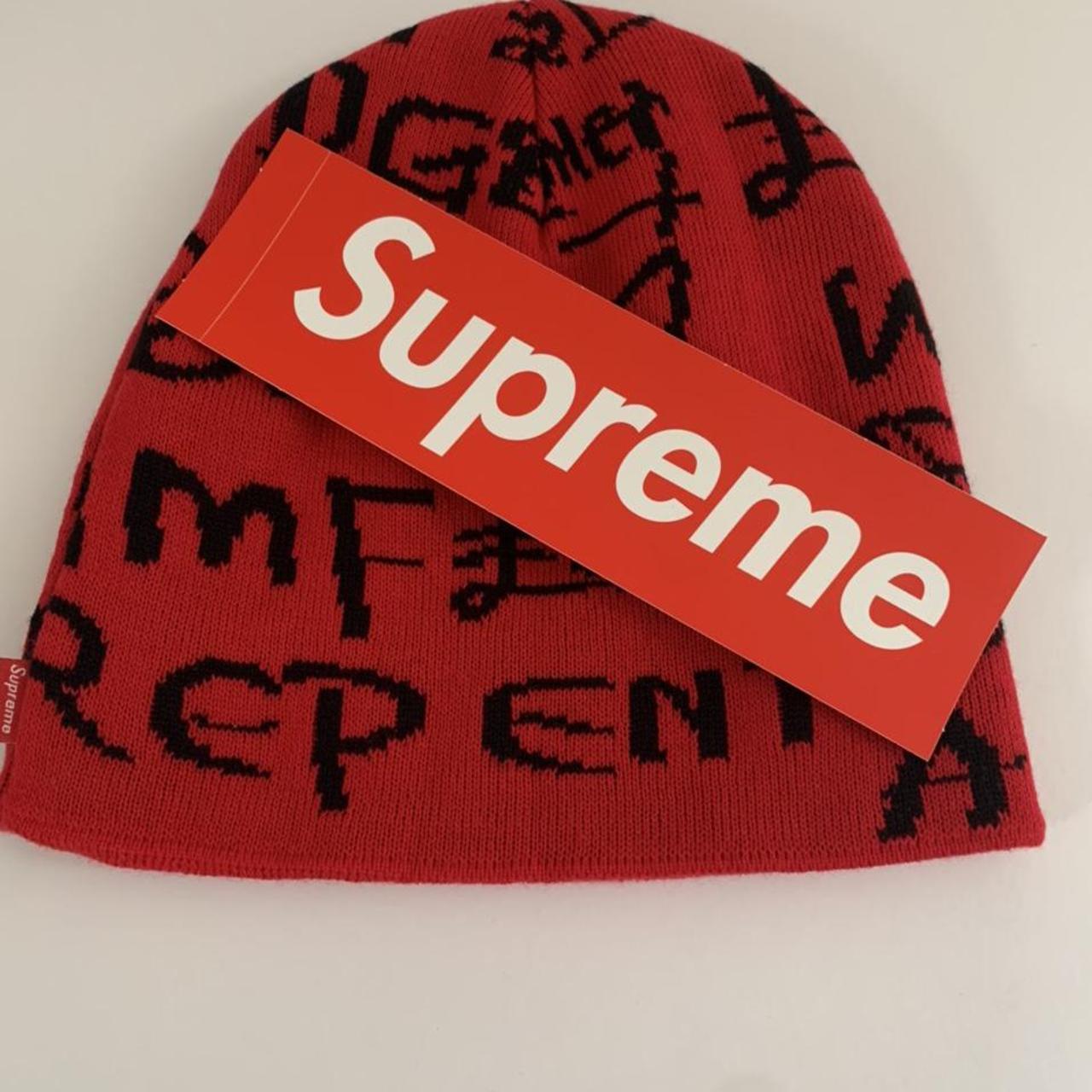 Super dope red Supreme beanie with metal - Depop