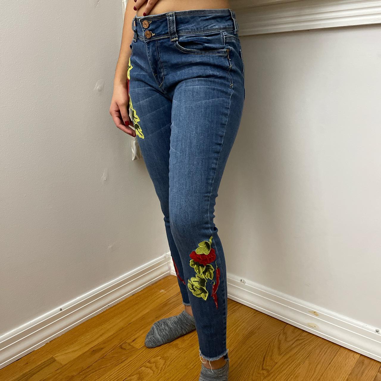 Marshalls embroidered rose and chili pepper skinny... Depop