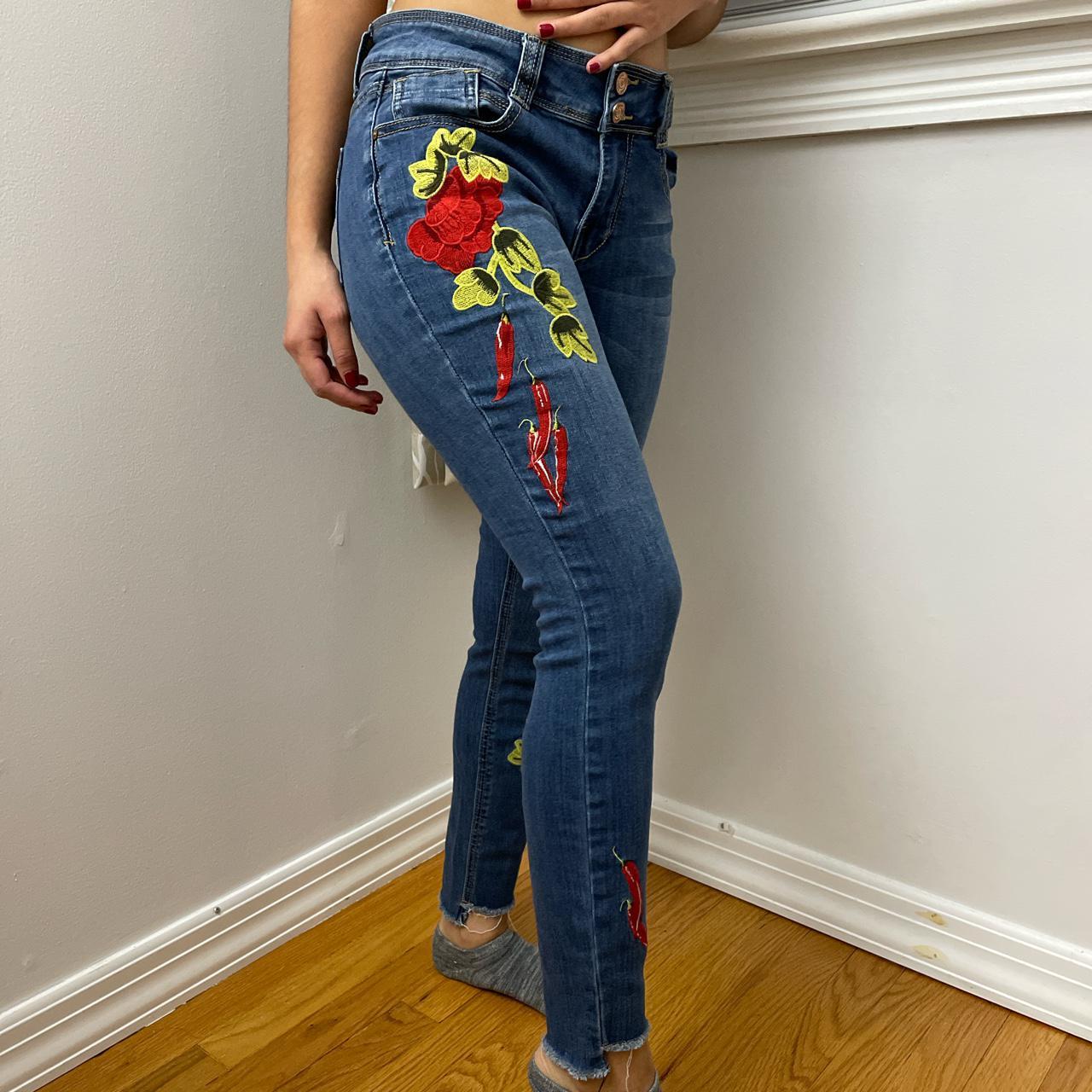 Marshalls embroidered rose and chili pepper skinny... Depop