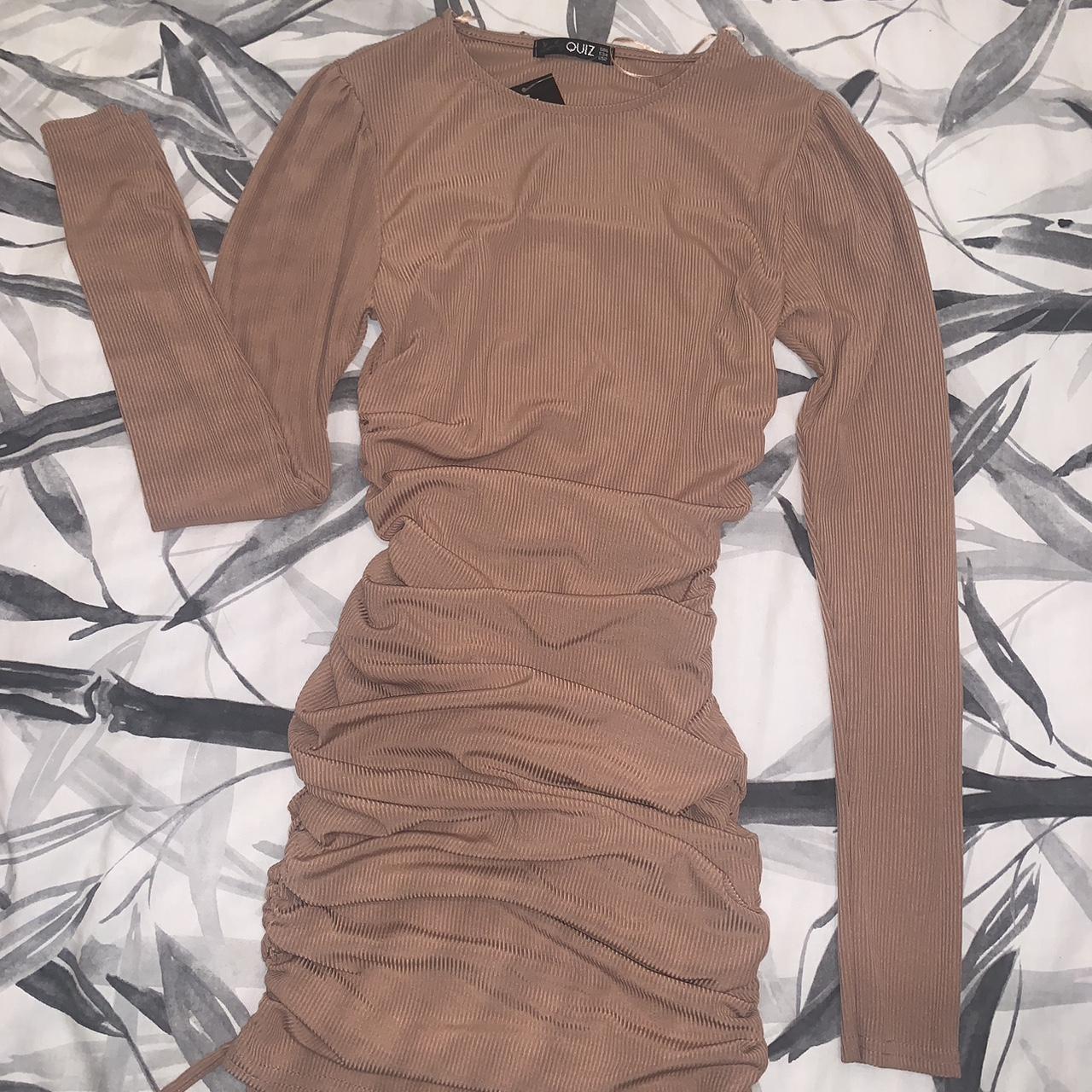 Quiz Women's Tan and Brown Dress Depop