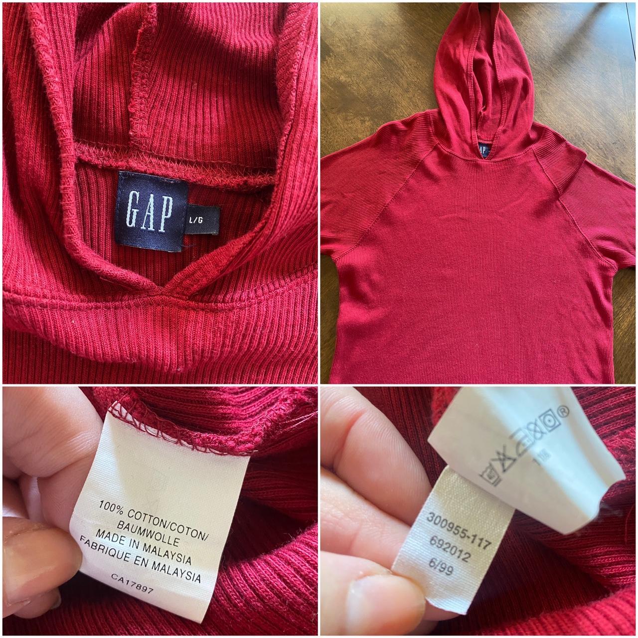 Vintage late 90s dark red Gap hoodie Ribbed texture... - Depop