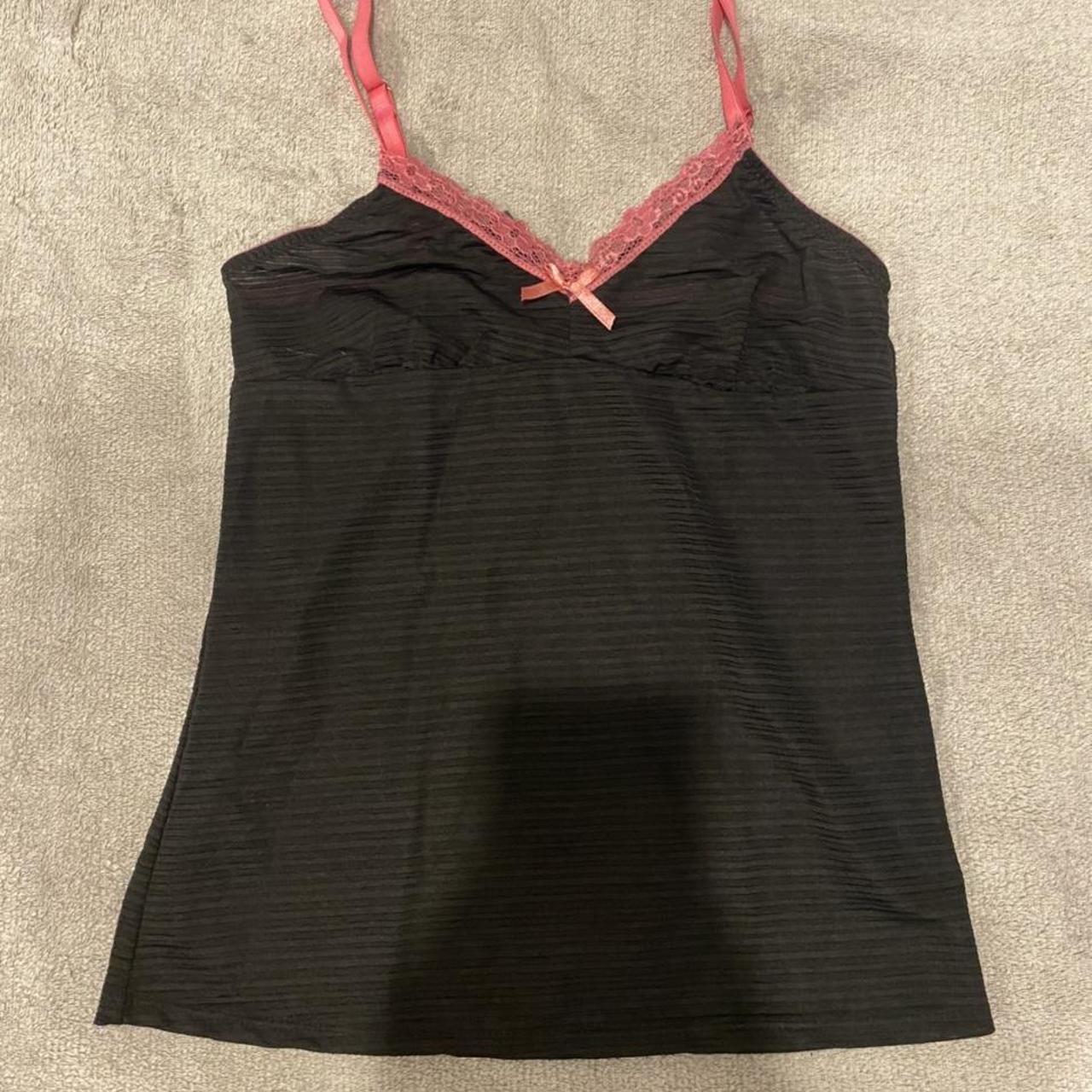 •see through black with pink lace trim cami• •never... - Depop