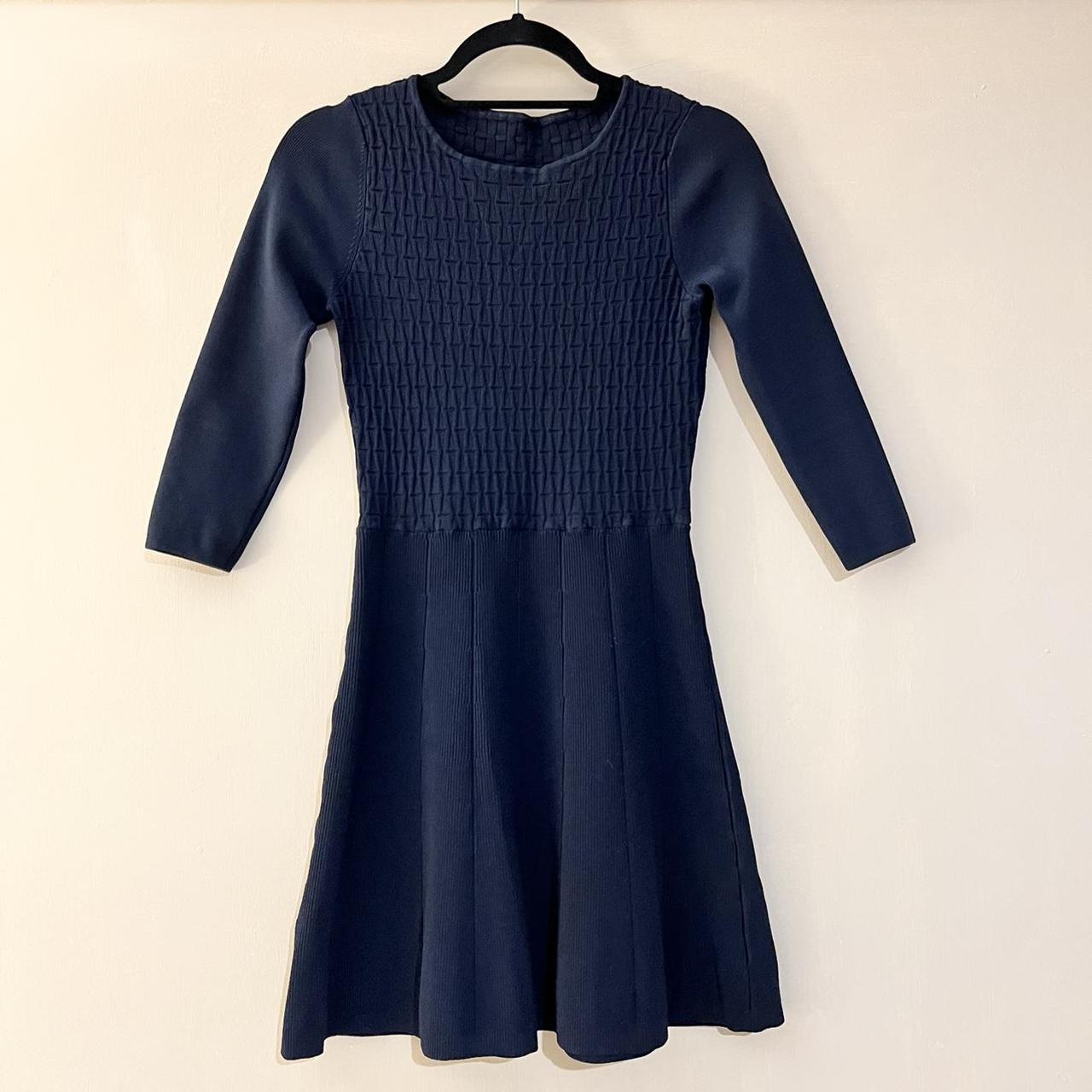 REISS navy blue knitted skater /flare mini dress.... - Depop