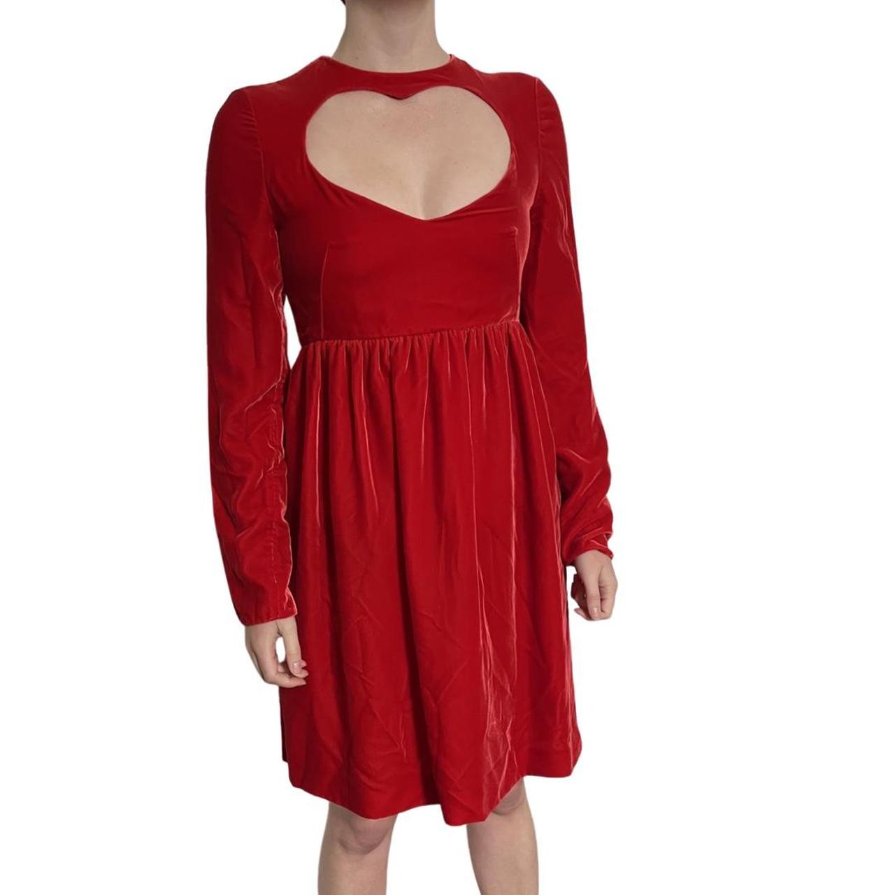 Chloe red velvet heart cut out mini dress. Has a... Depop