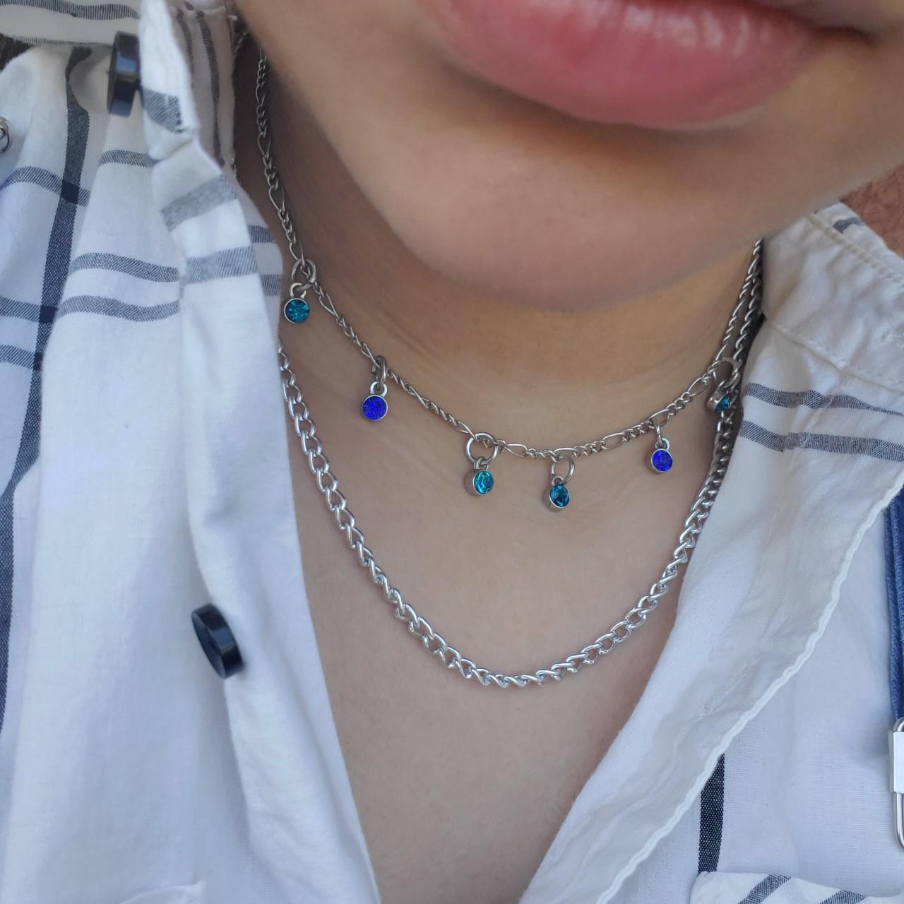 Handmade blue butterfly charm necklaces set, charm... Depop