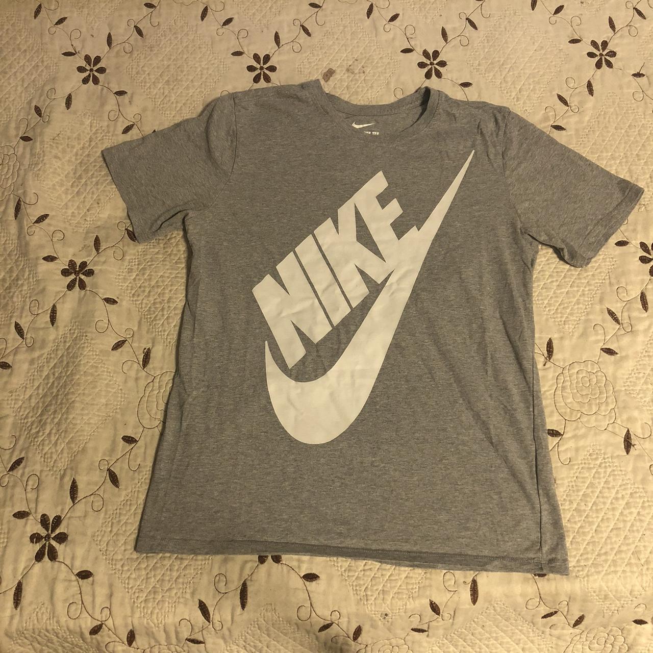 Gray and White Nike tee Size Medium Like new. Only... - Depop