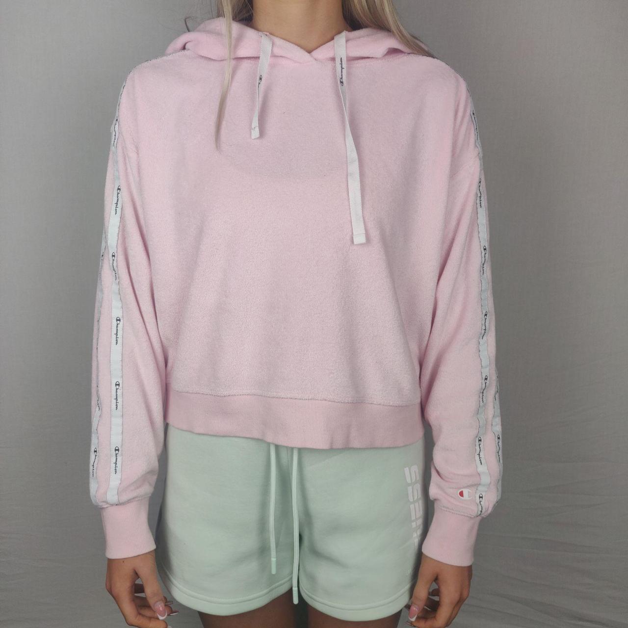 Pink cropped champion online hoodie