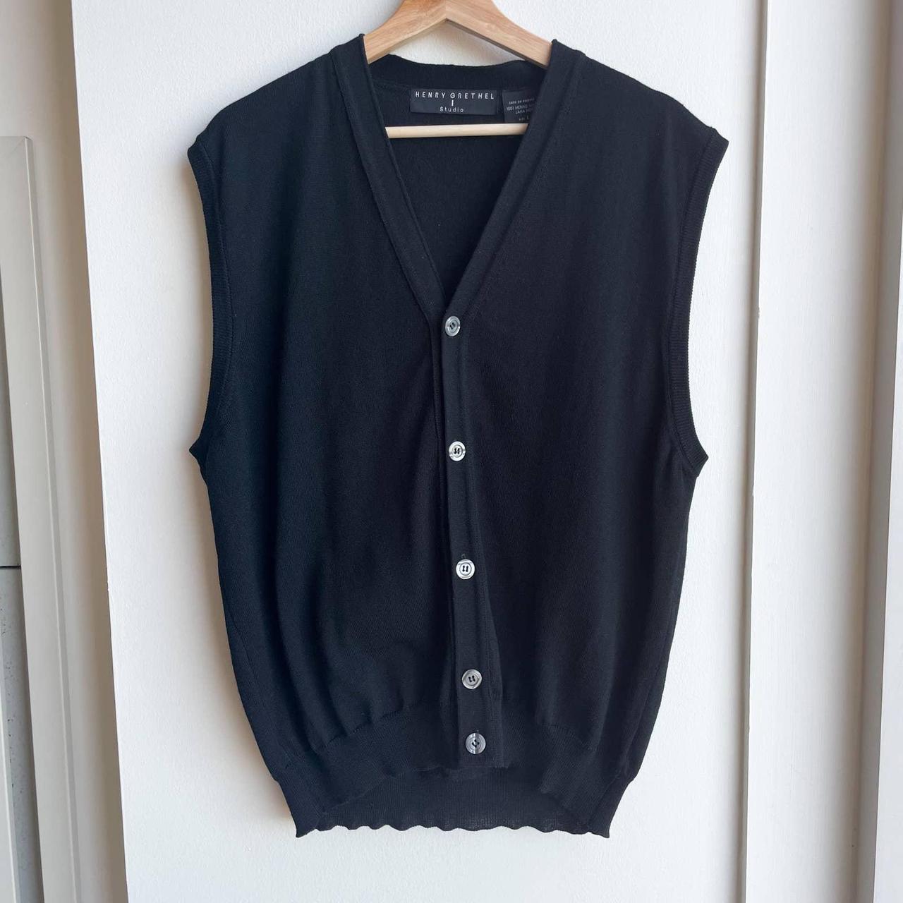 Vintage Grandpa Style Black Wool Button Up Sweater... - Depop