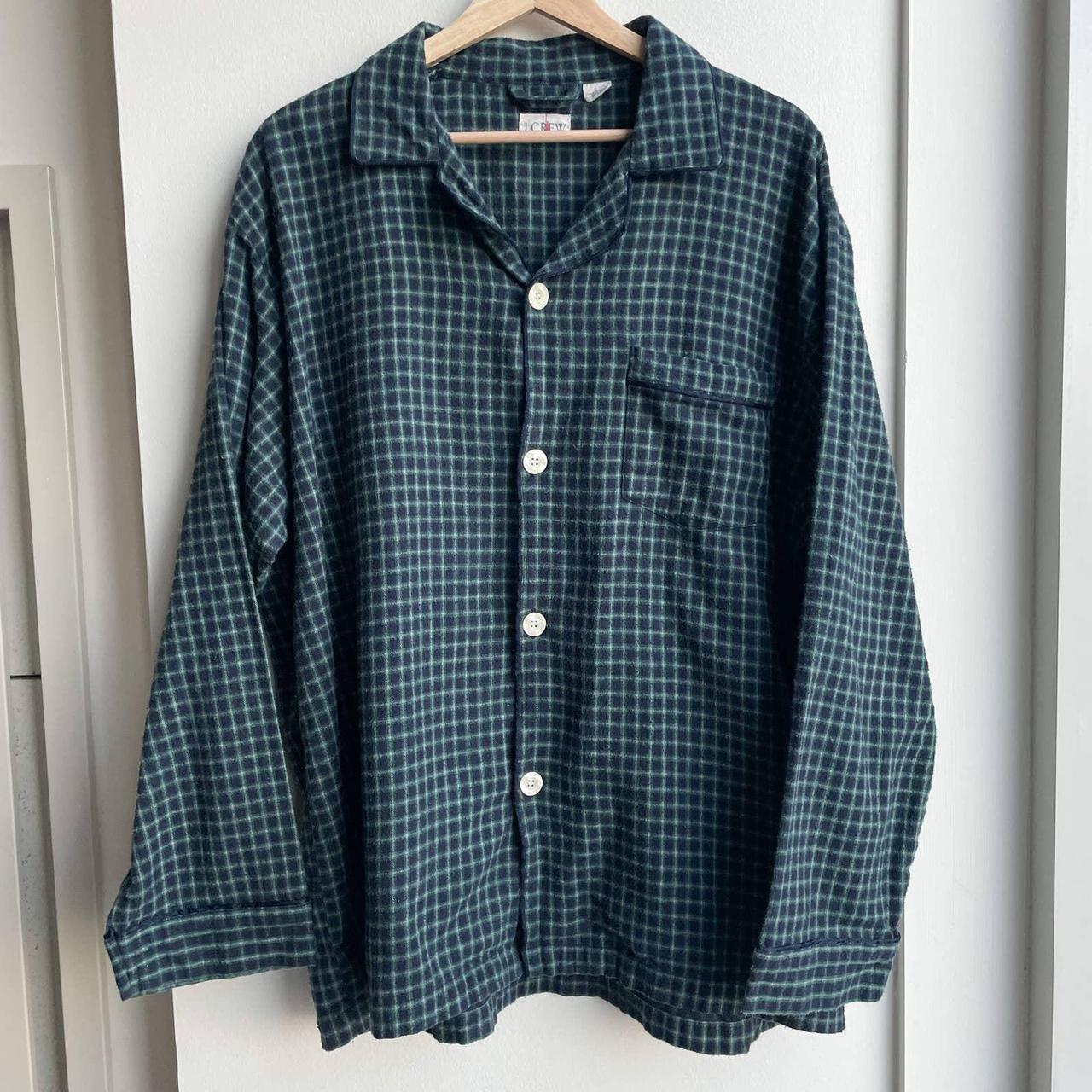 J. Crew Blue and Green Flannel Long Sleeve Button Up... - Depop