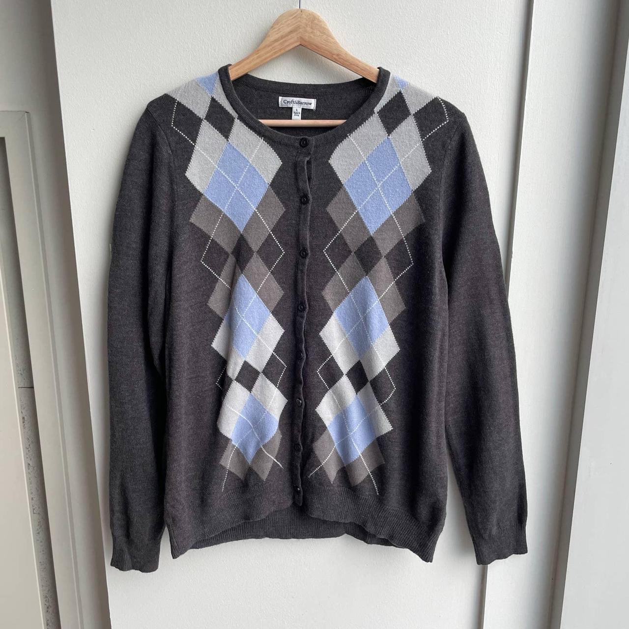 Preppy Blue Argyle Cardigan Sweater Croft &... - Depop